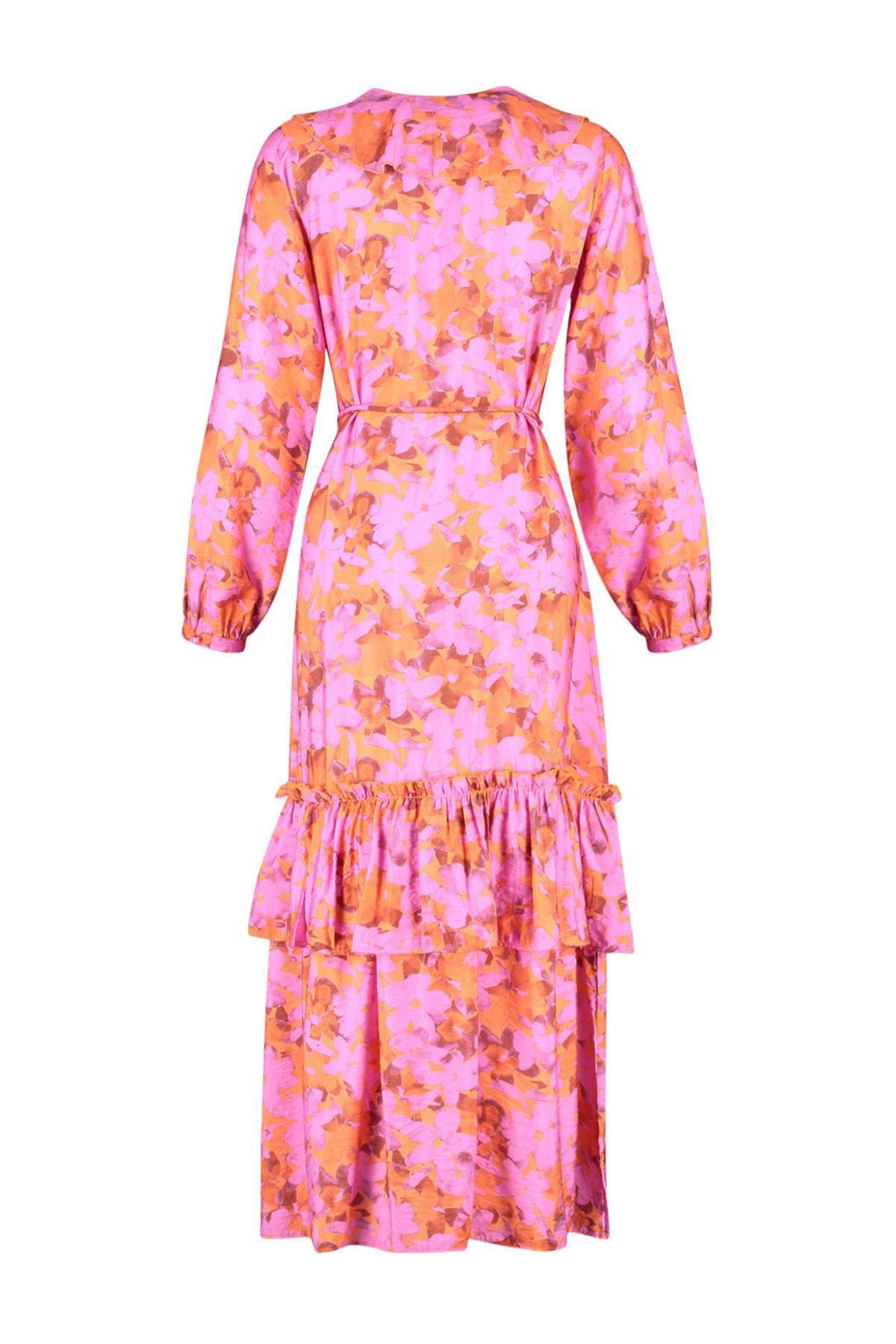 Pink Collar Ruffle Detailed Woven Dress, , large image number 5