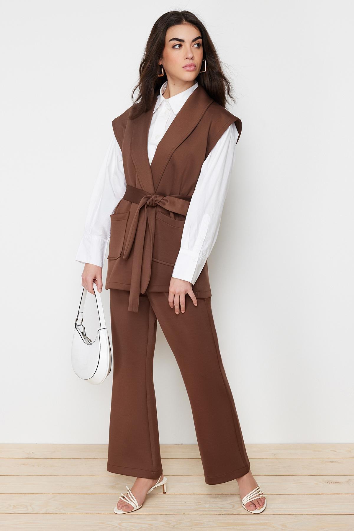 Brown Belted Scuba Co-Ord Set, , large image number 0
