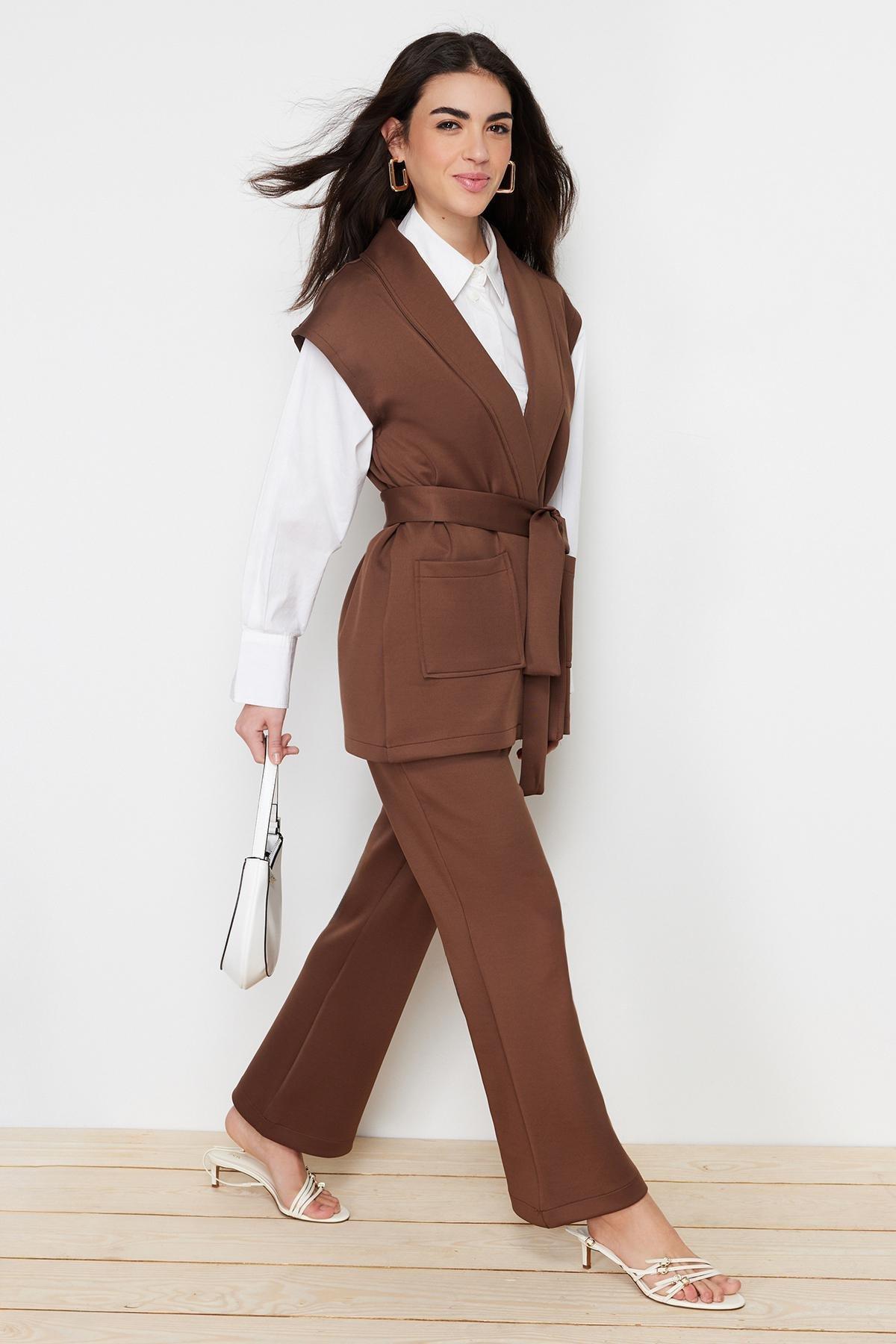 Brown Belted Scuba Co-Ord Set, , large image number 2