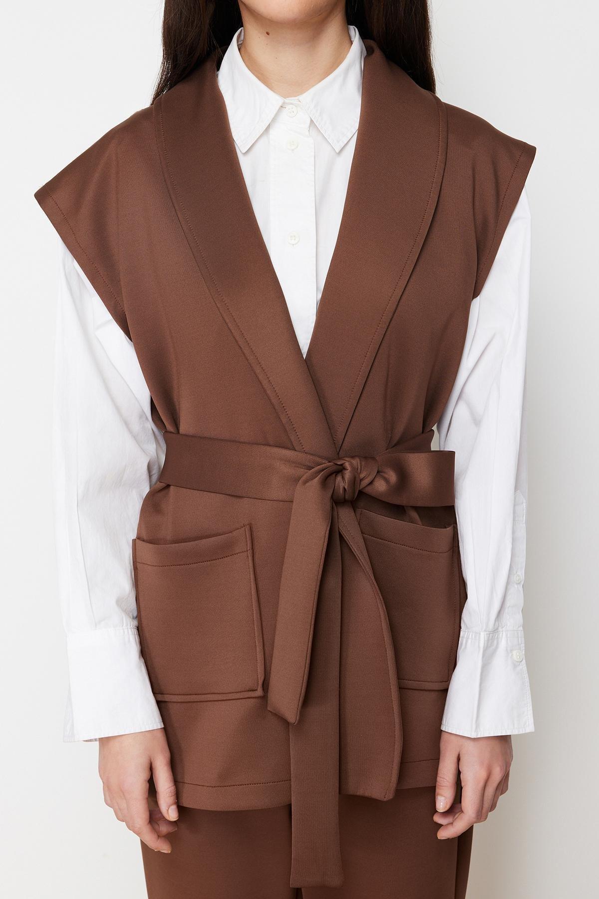 Brown Belted Scuba Co-Ord Set, , large image number 4
