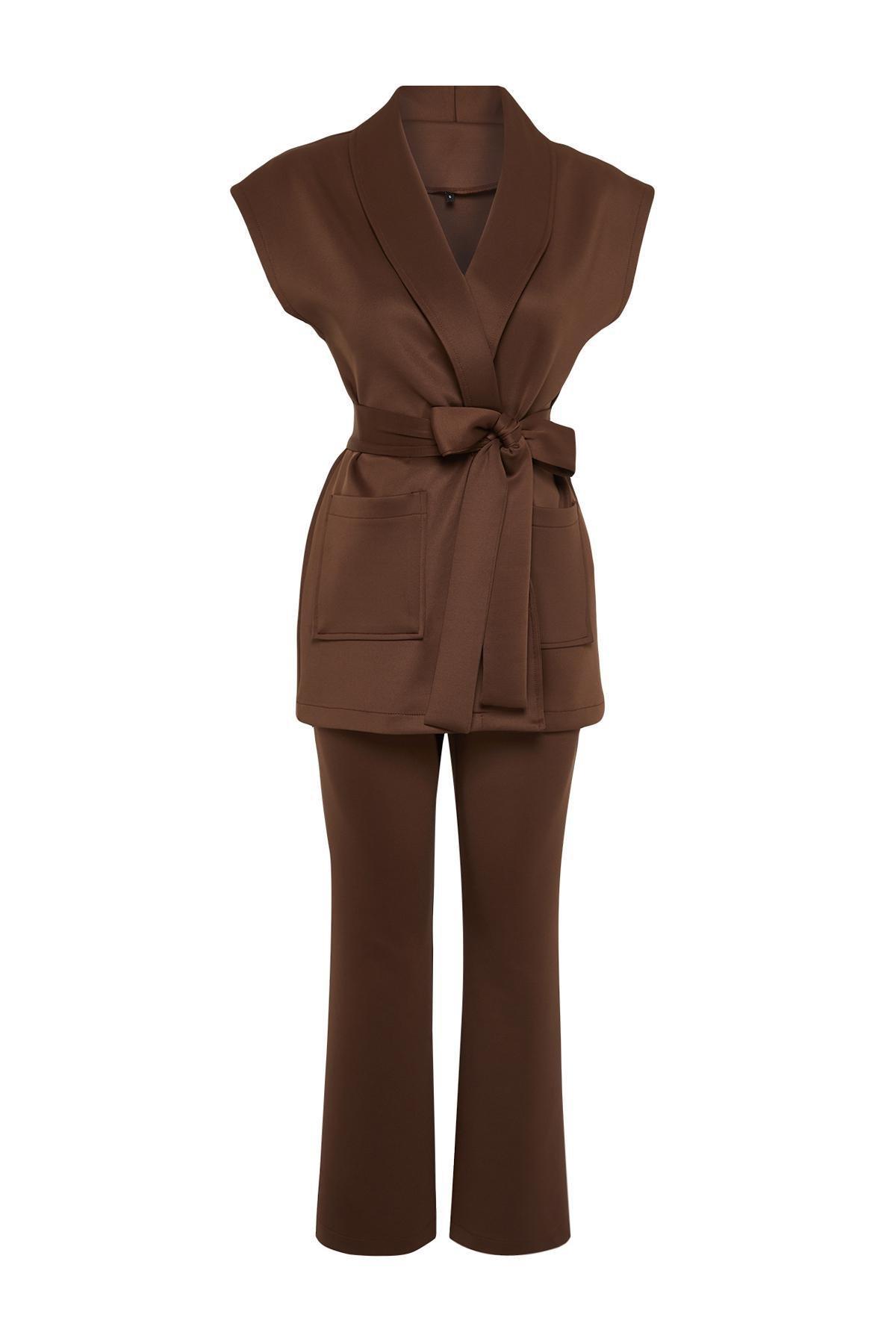 Brown Belted Scuba Co-Ord Set, , large image number 5