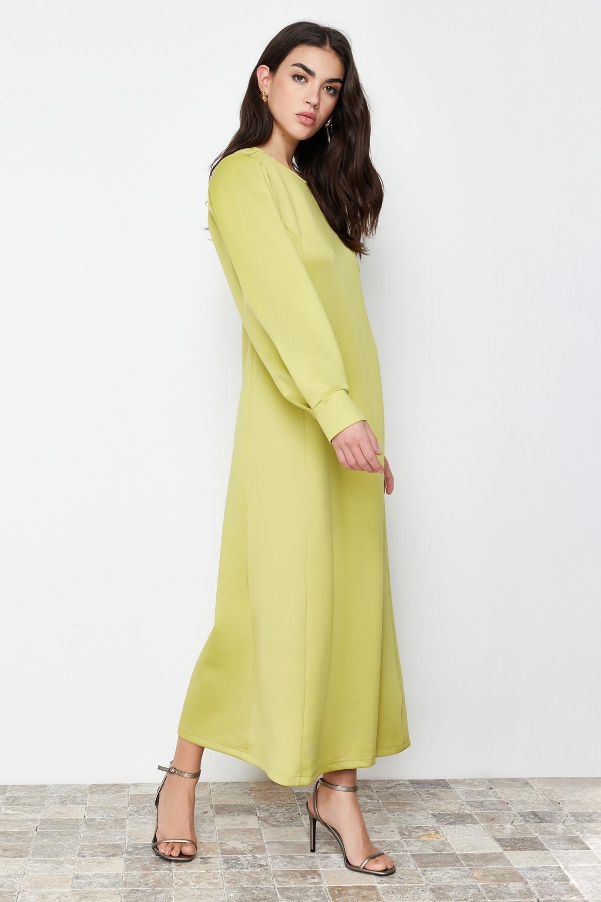 Green Scuba Shoulder Detailed Knitted Dress, , large image number 2