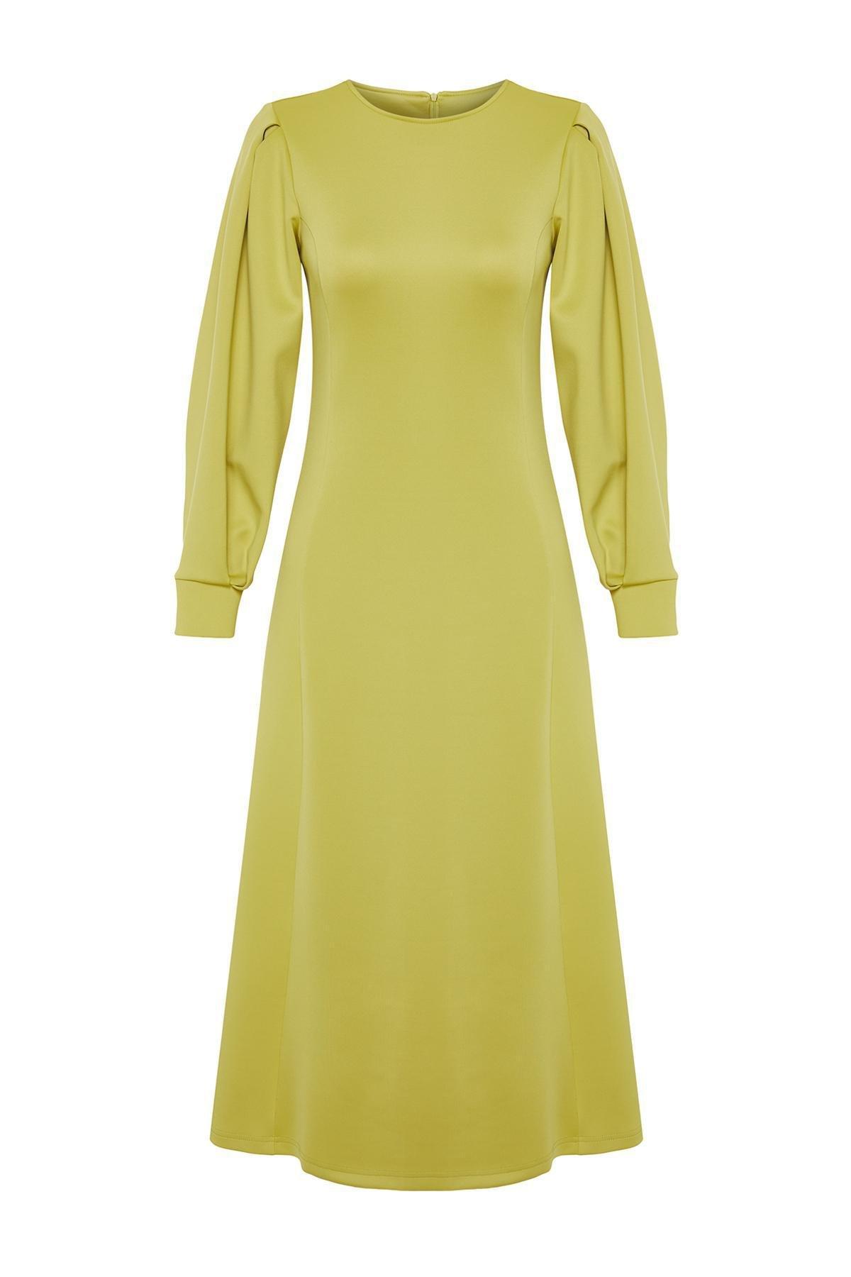 Green Scuba Shoulder Detailed Knitted Dress, , large image number 5