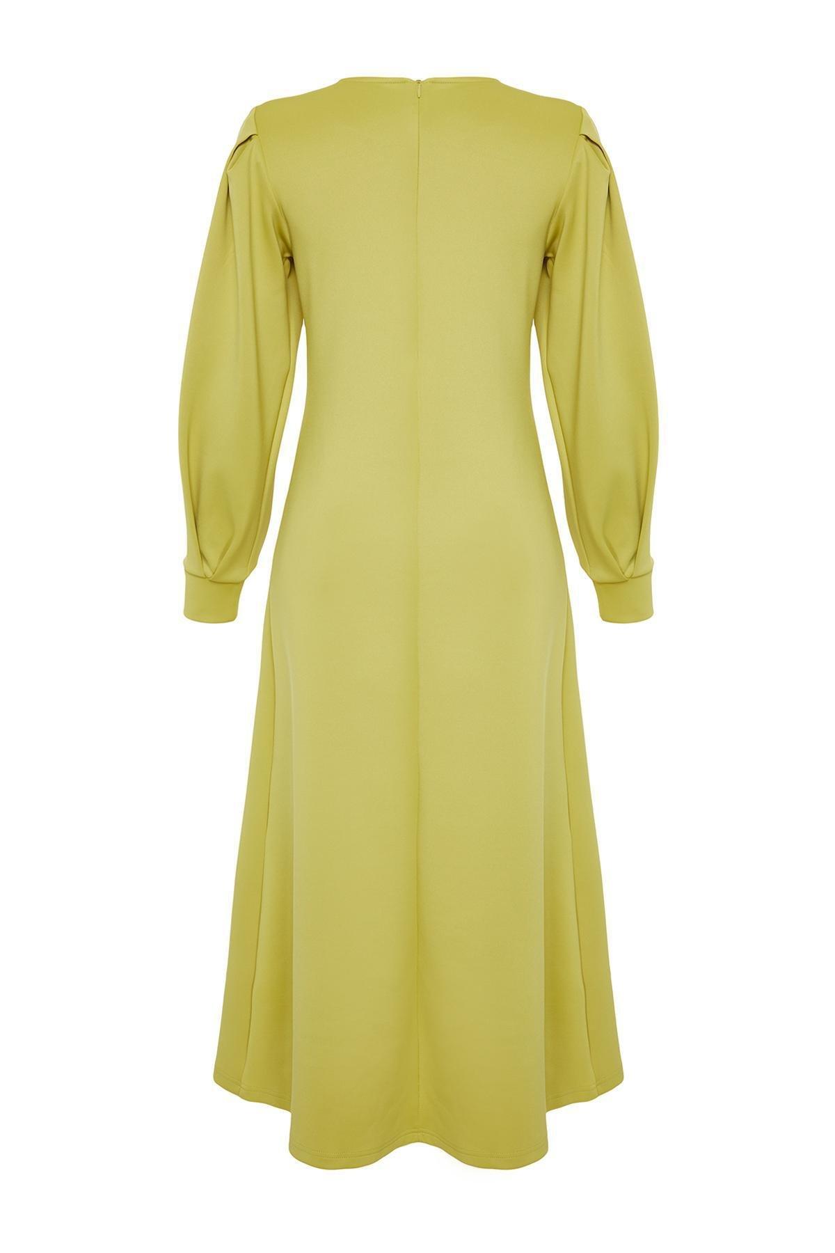 Green Scuba Shoulder Detailed Knitted Dress, , large image number 6