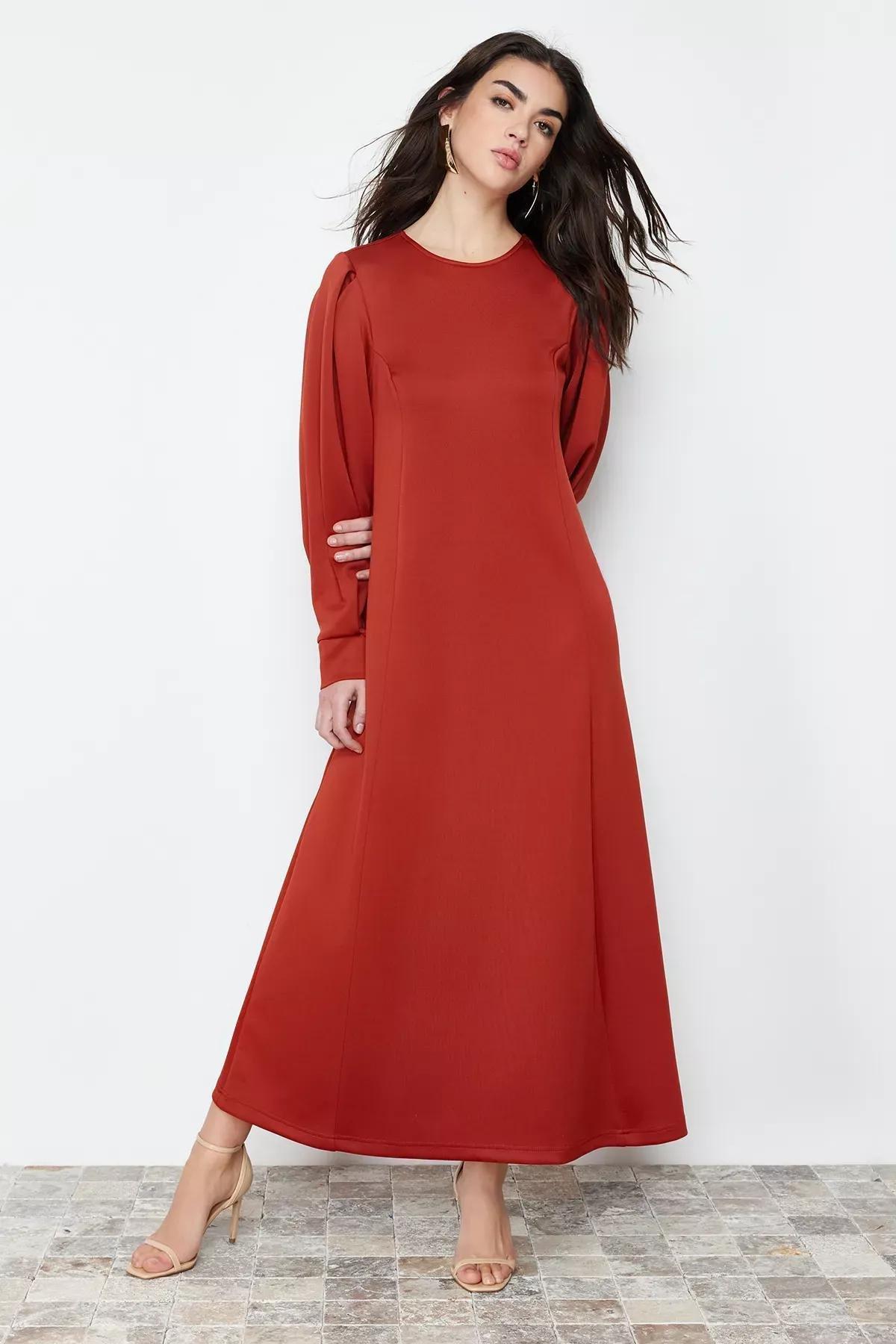Red Shoulder Detailed Knitted Dress, Tile, large image number 1