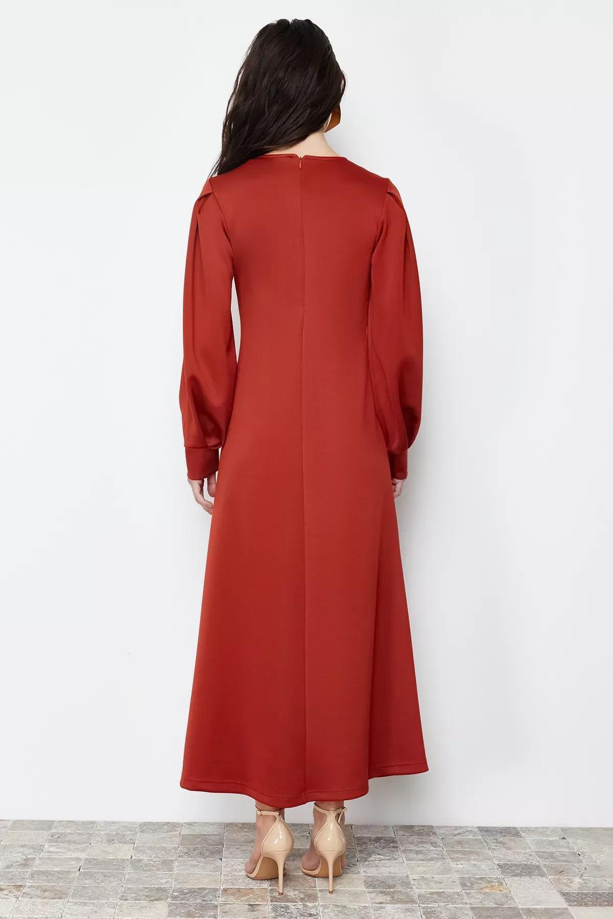 Red Shoulder Detailed Knitted Dress, Tile, large image number 3