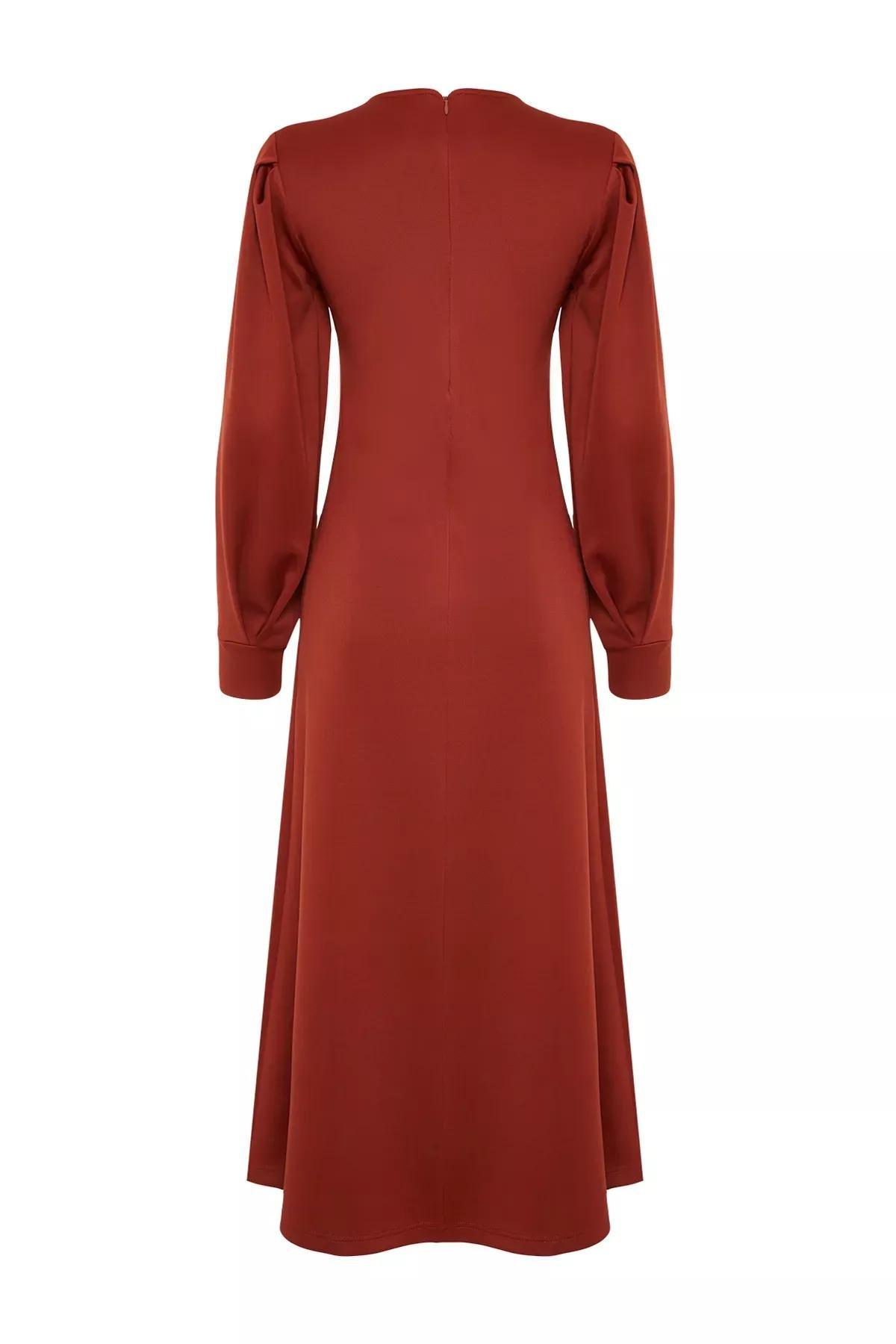 Red Shoulder Detailed Knitted Dress, Tile, large image number 5