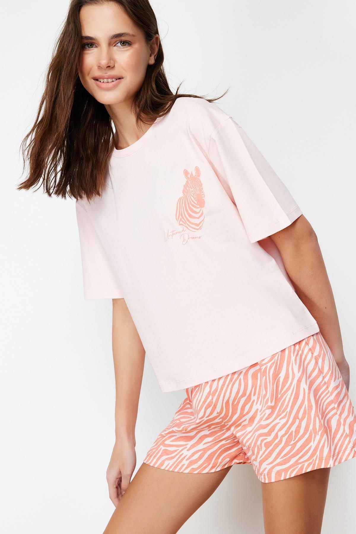 Pink Cotton Zebra Printed Pajamas Set, , large image number 0