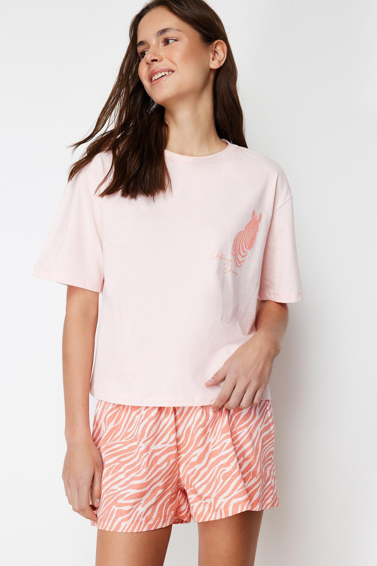 Pink Cotton Zebra Printed Pajamas Set, , large image number 1