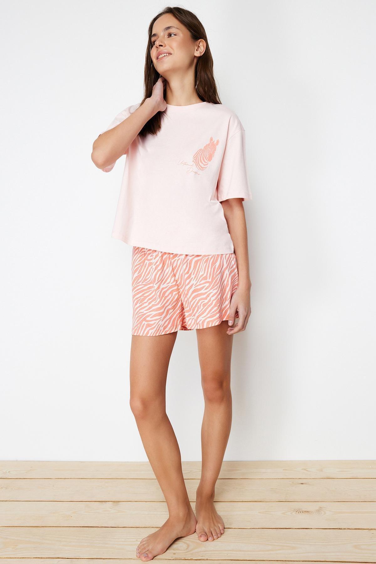 Pink Cotton Zebra Printed Pajamas Set, , large image number 2
