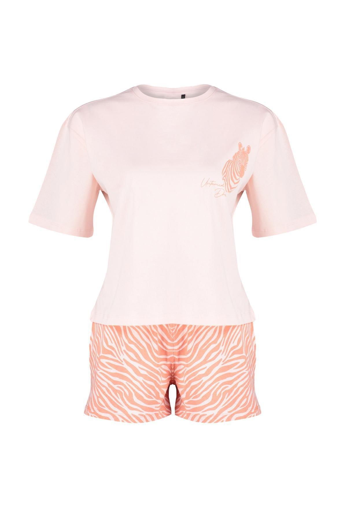 Pink Cotton Zebra Printed Pajamas Set, , large image number 5