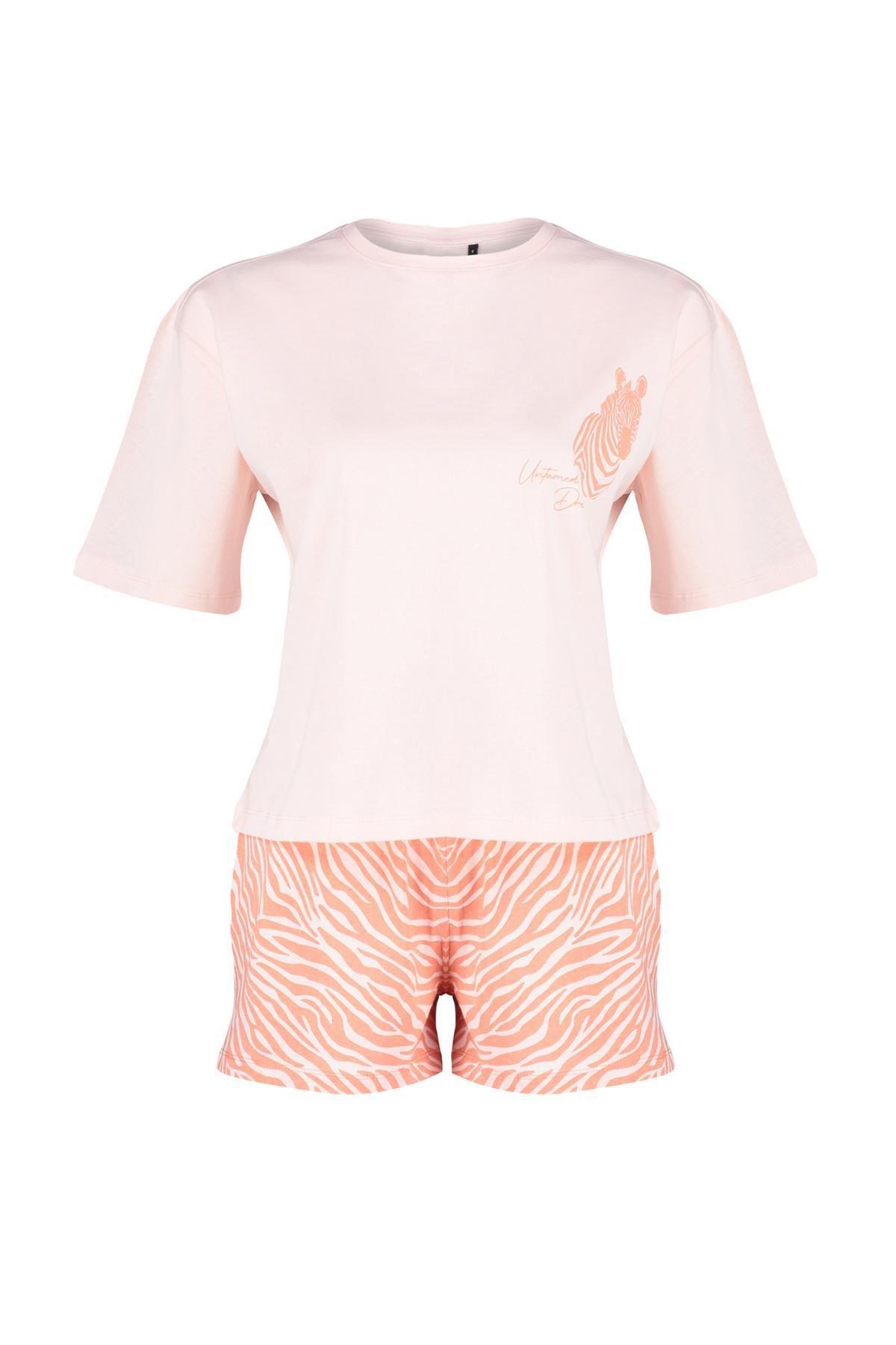 Trendyol - Pink Cotton Zebra Printed Pajamas Set