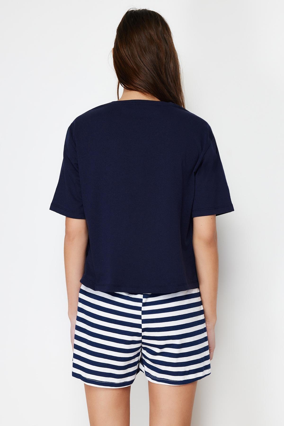 Navy Printed Knitted Pyjamas Set, , large image number 4
