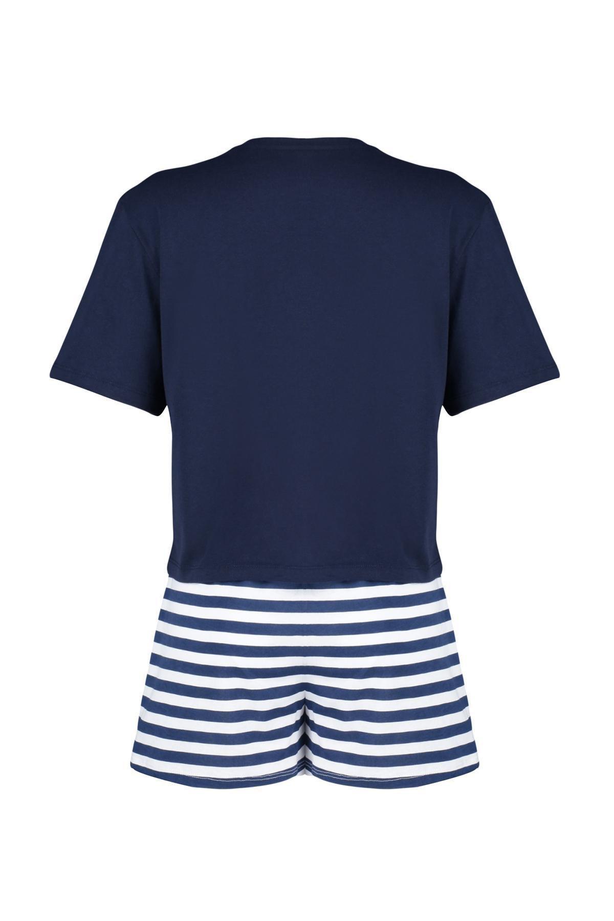 Navy Printed Knitted Pyjamas Set, , large image number 5