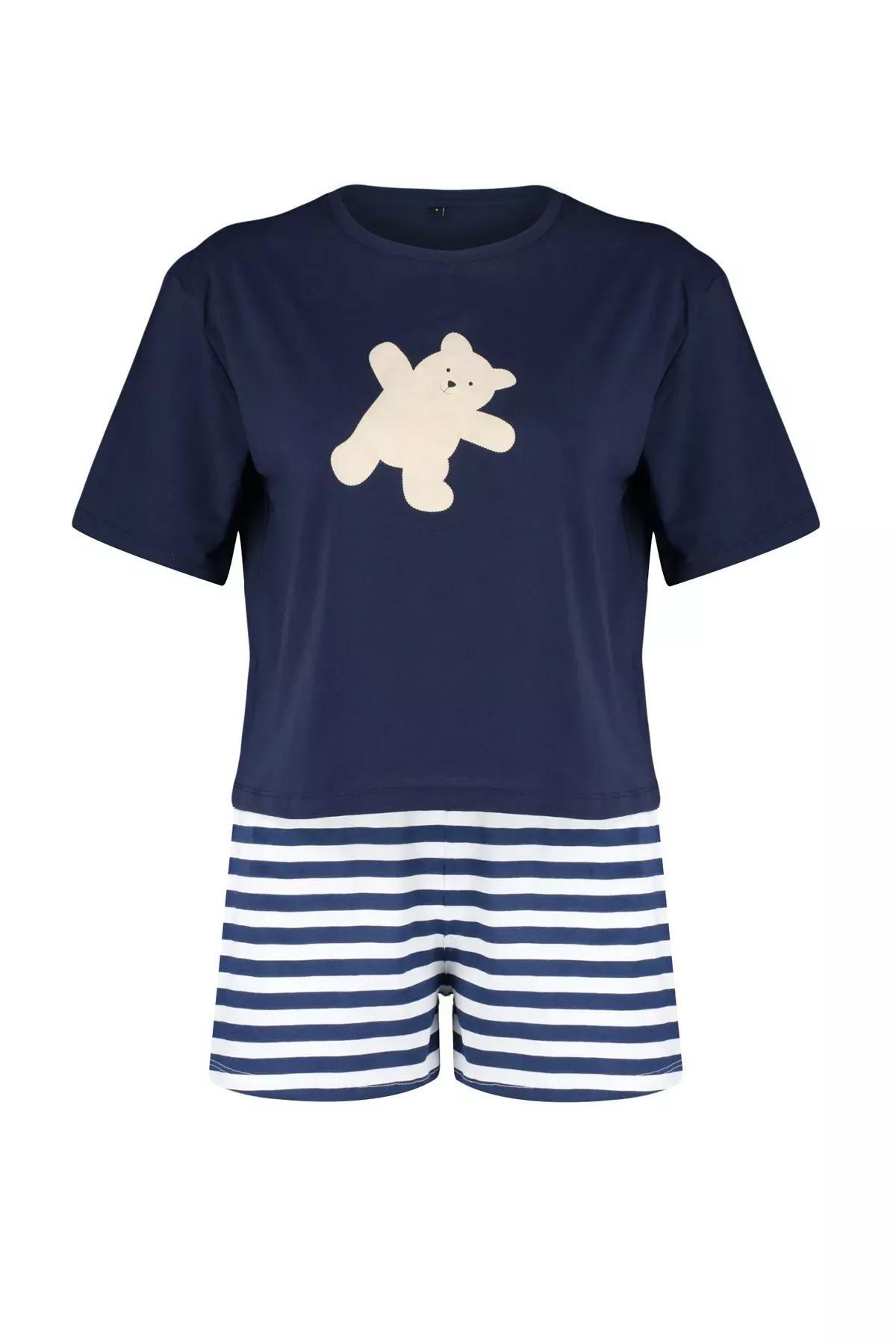 Navy Printed Knitted Pyjamas Set, , large image number 5