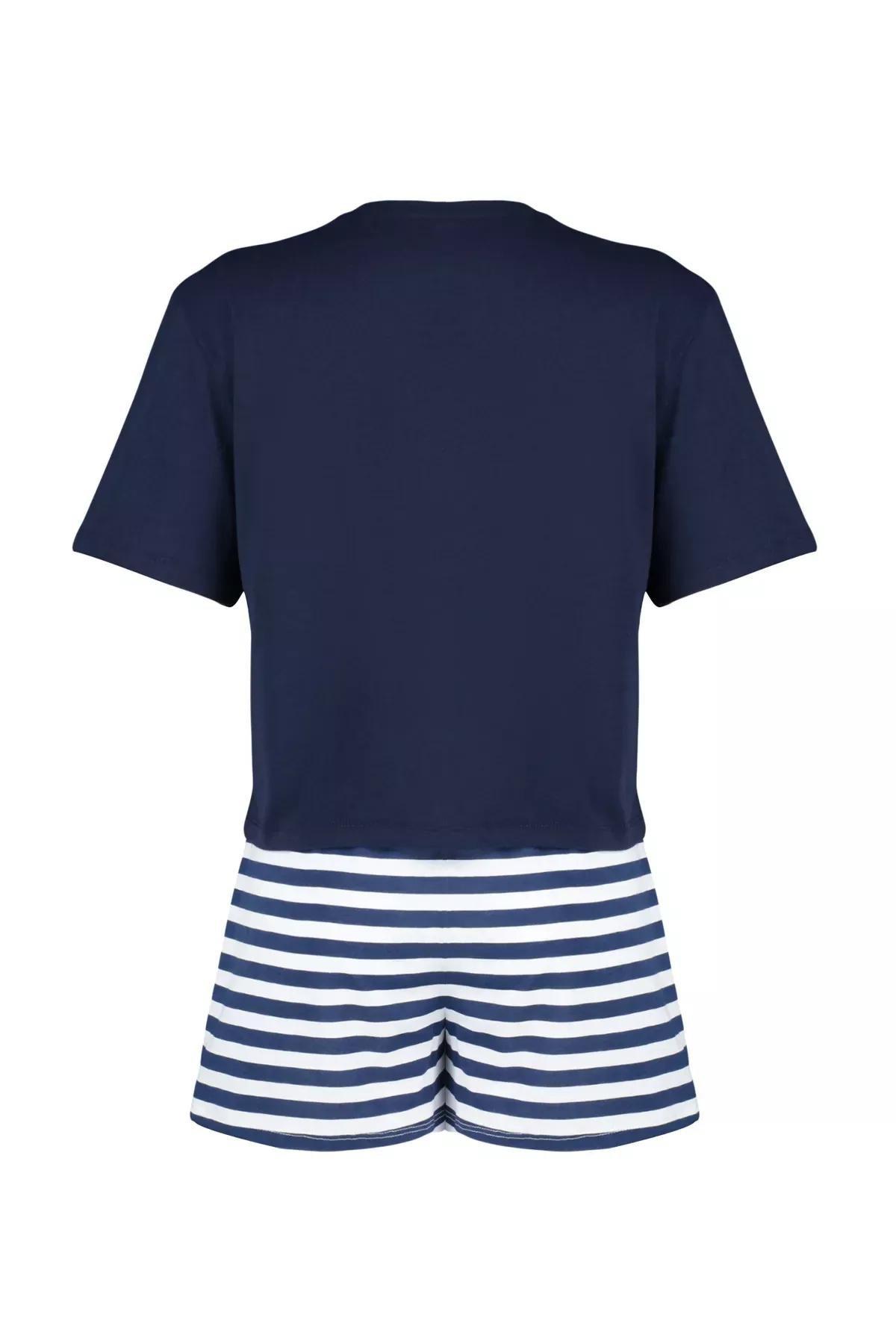 Navy Printed Knitted Pyjamas Set, , large image number 6