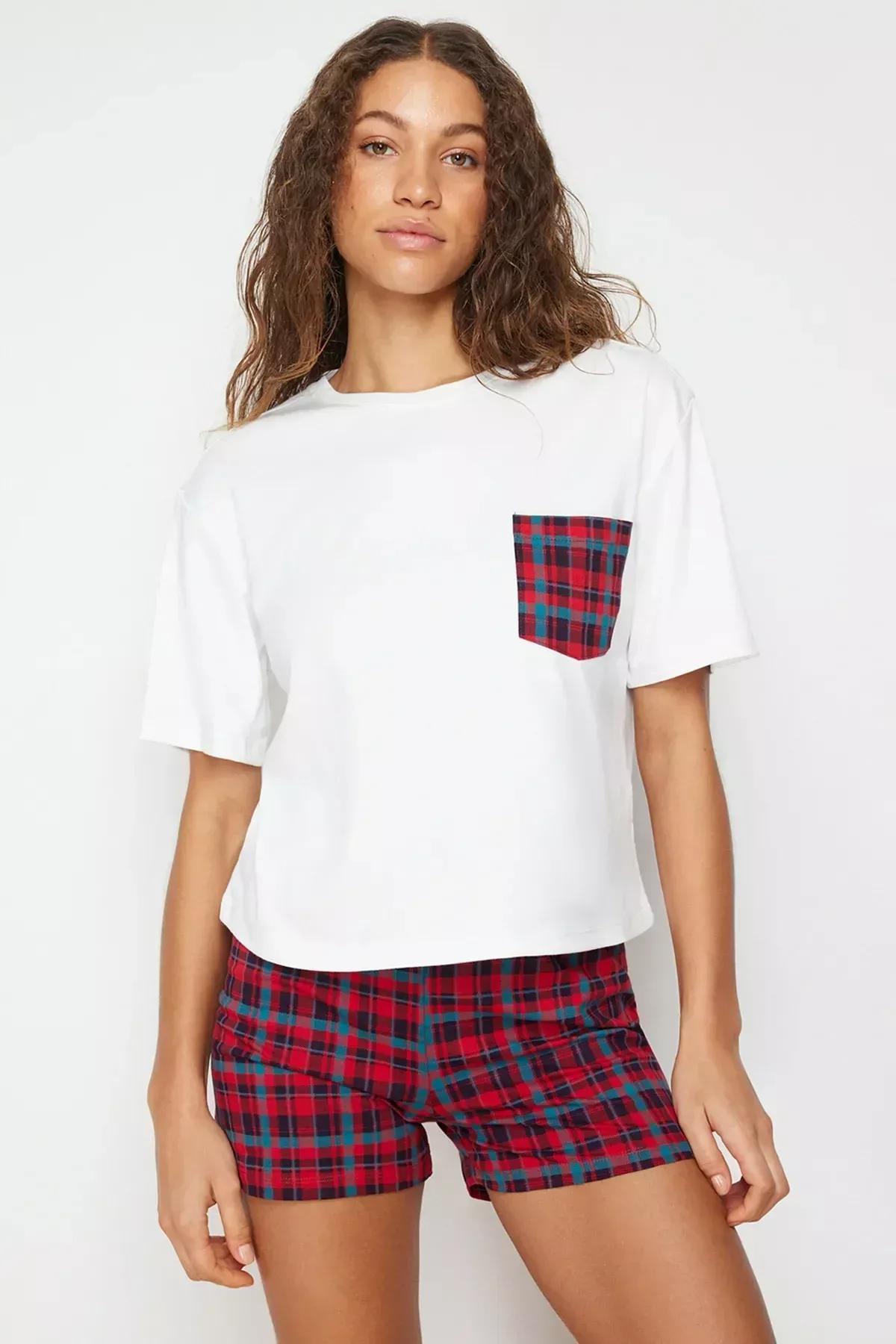 White Multi Color Plaid Pajamas Set, White, large image number 2