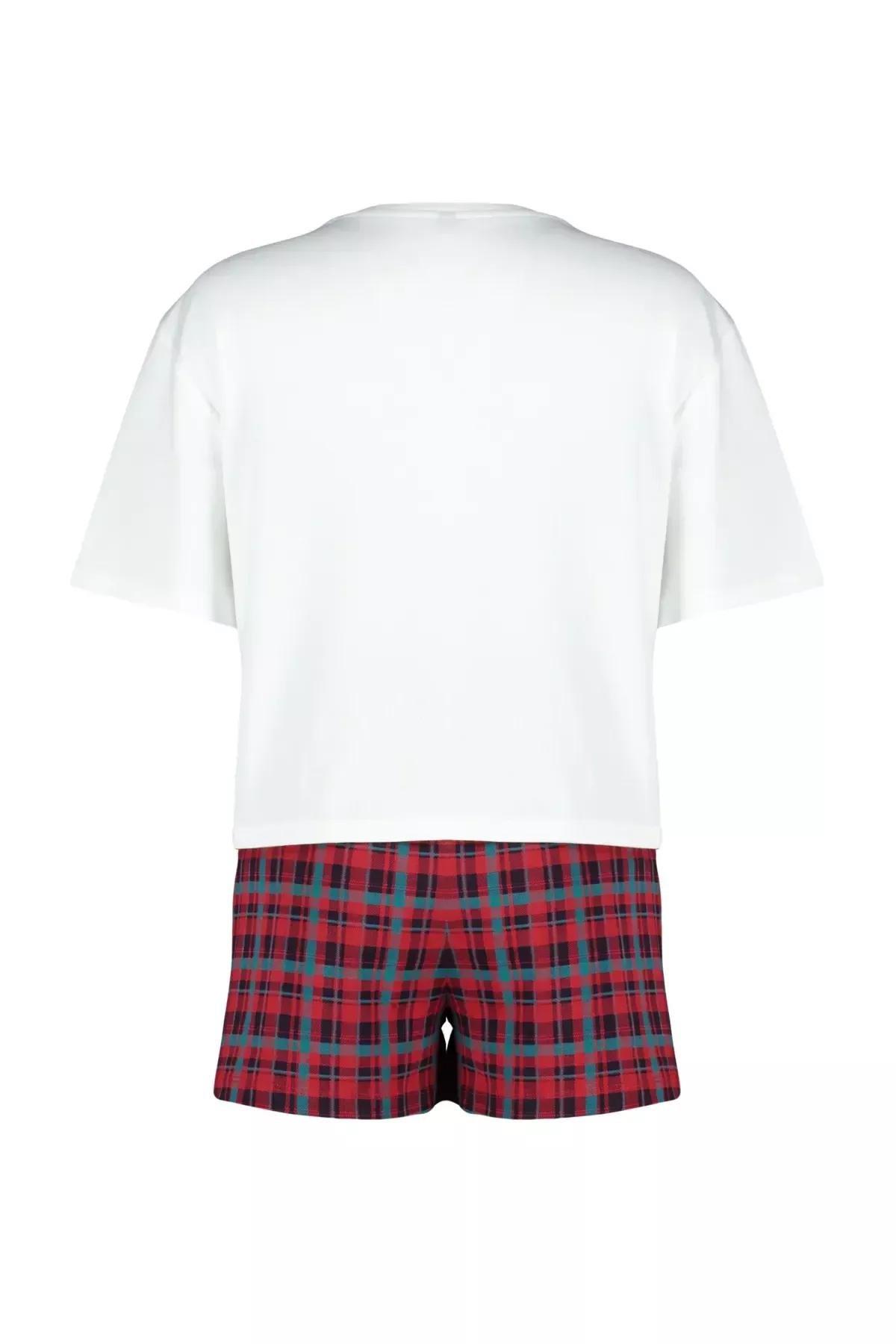 White Multi Color Plaid Pajamas Set, White, large image number 5