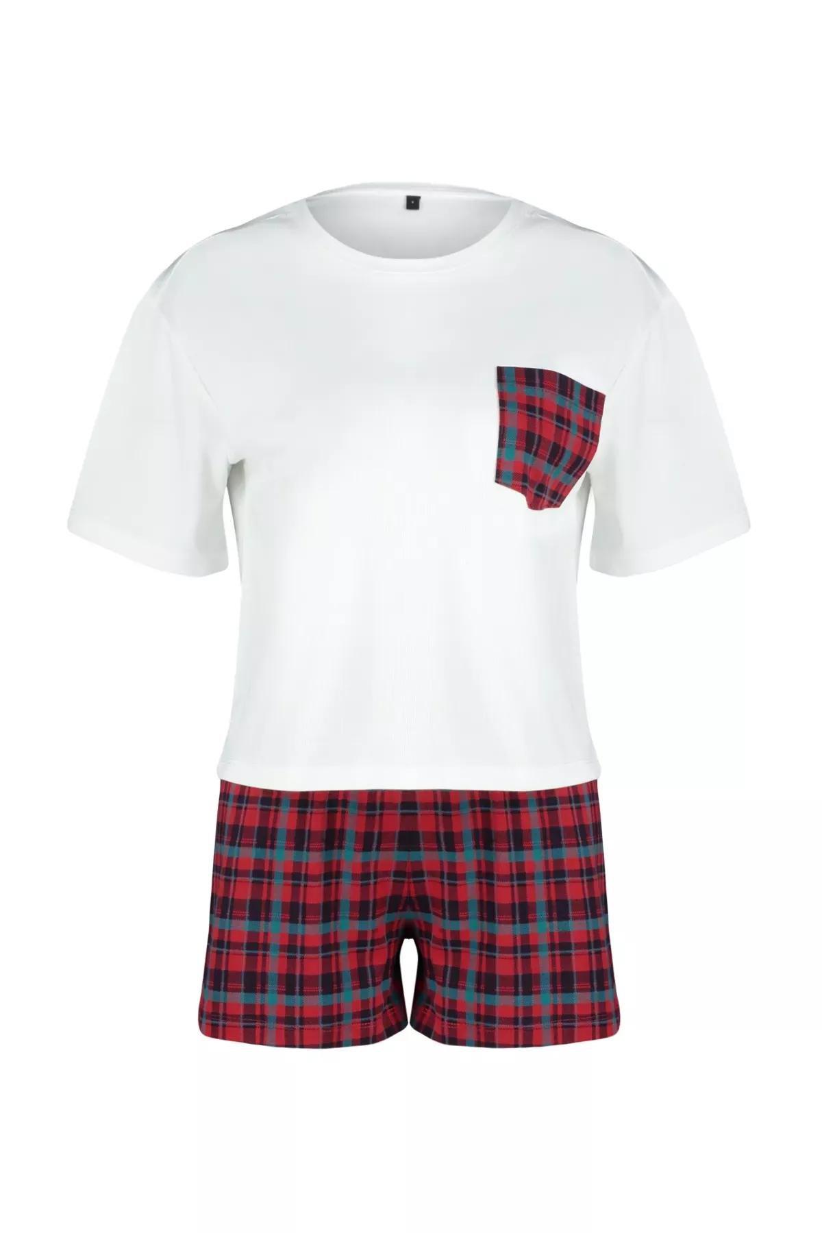 White Multi Color Plaid Pajamas Set, White, large image number 7