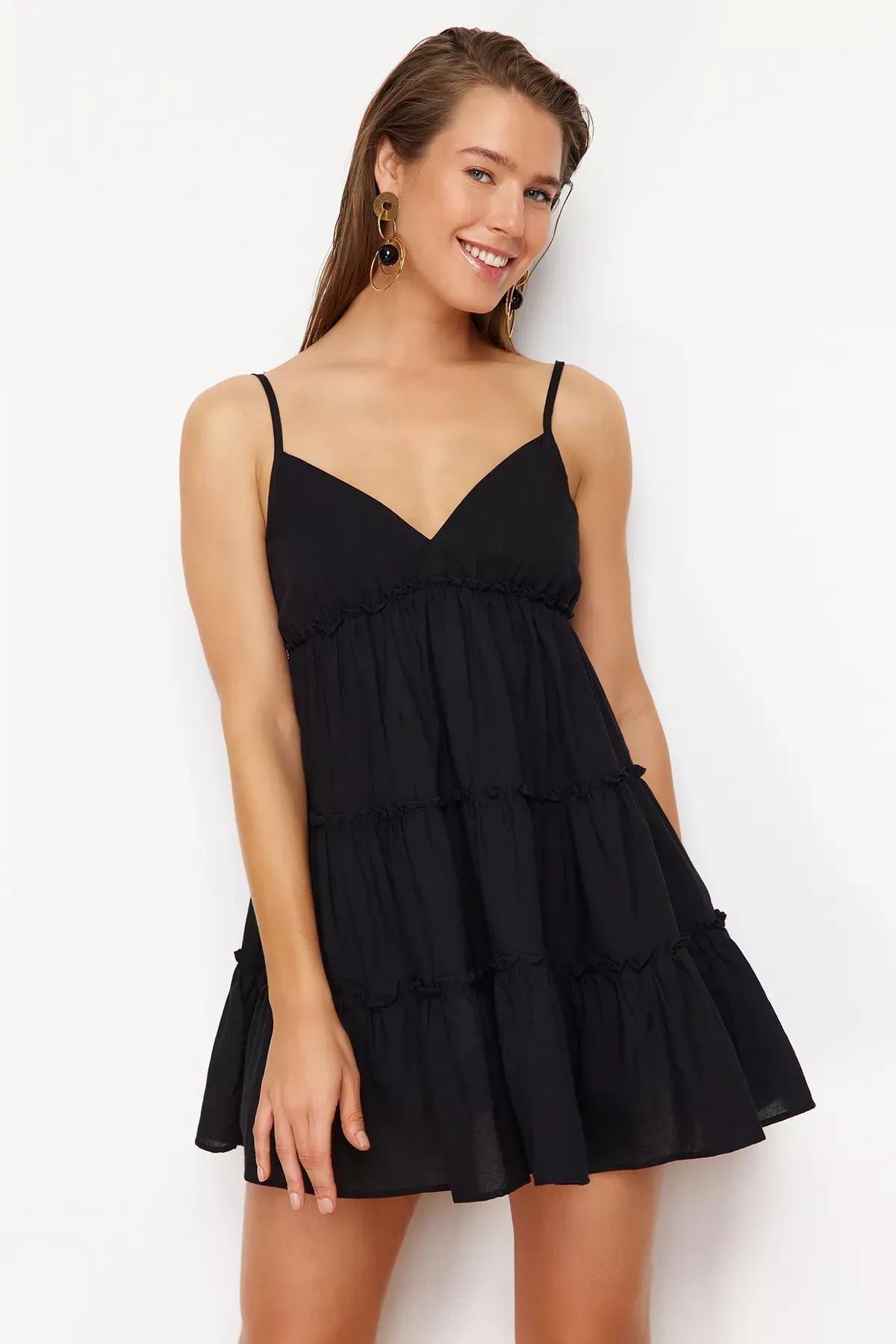 Black Mini Woven Beach Dress, C101_2094, large image number 0