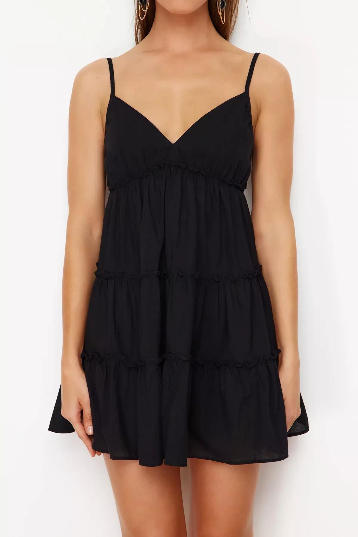 Black Mini Woven Beach Dress, C101_2094, large image number 3
