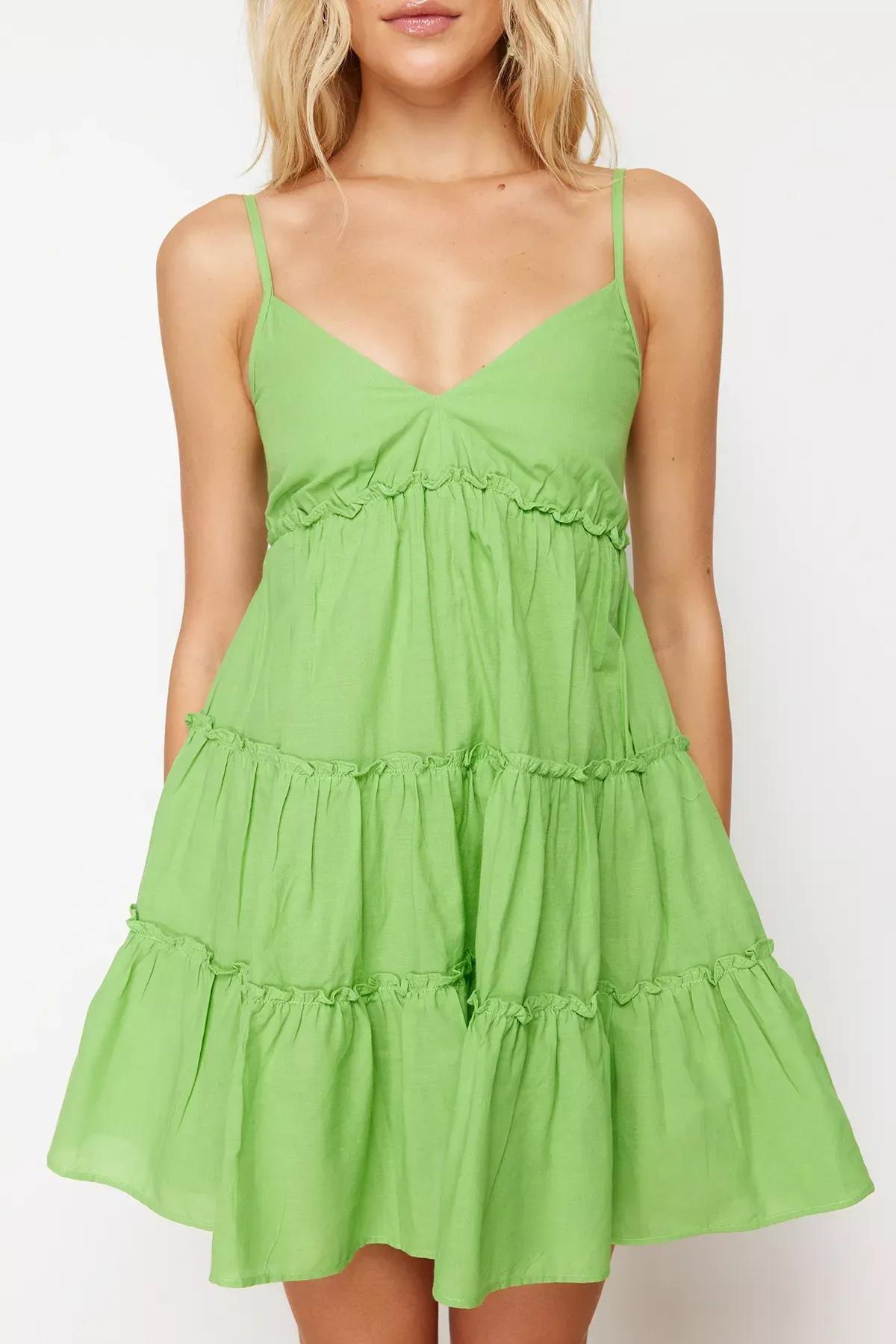 Green Mini Ruffled Beach Dress, C101_4798, medium