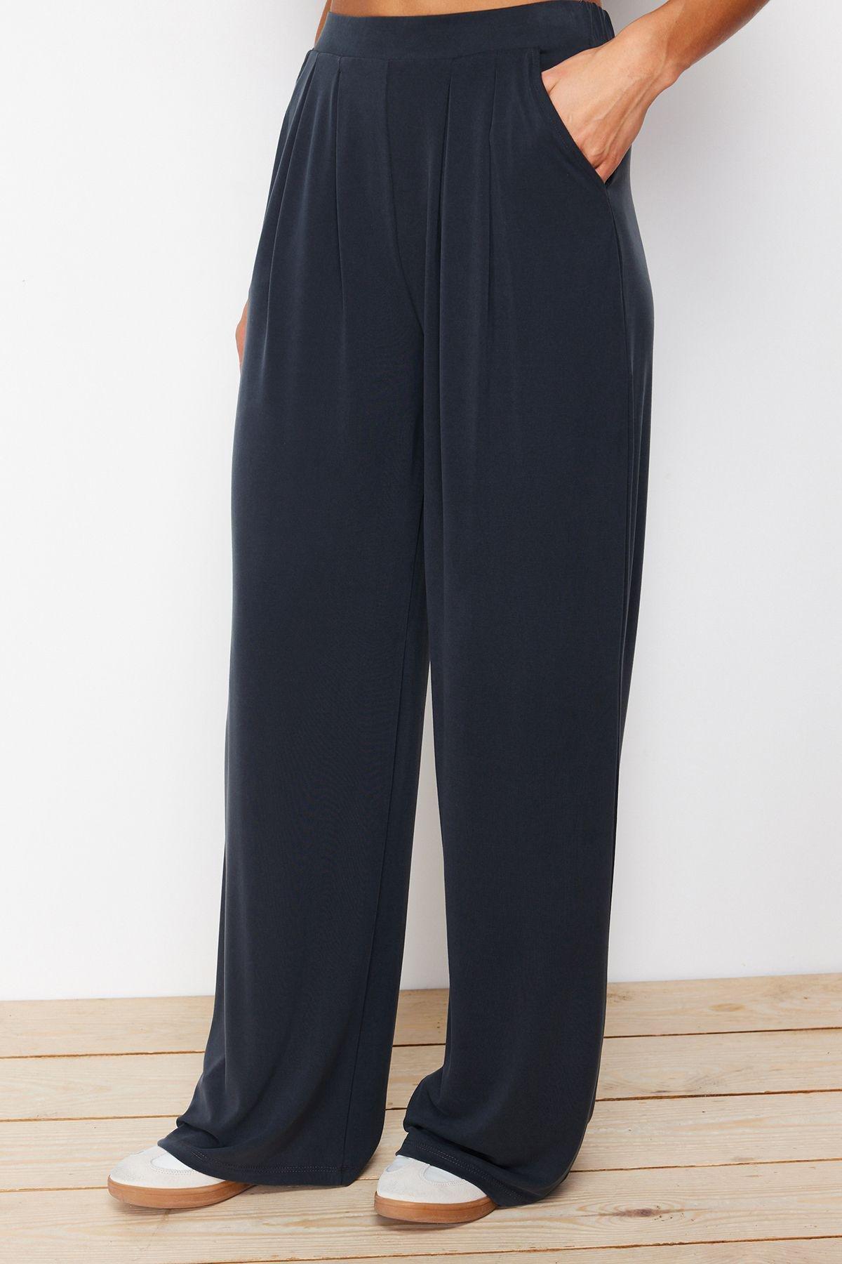 Anthracite Premium Soft Textured Modal Wide Leg Trousers TWOSS24PL00071, , large image number 3