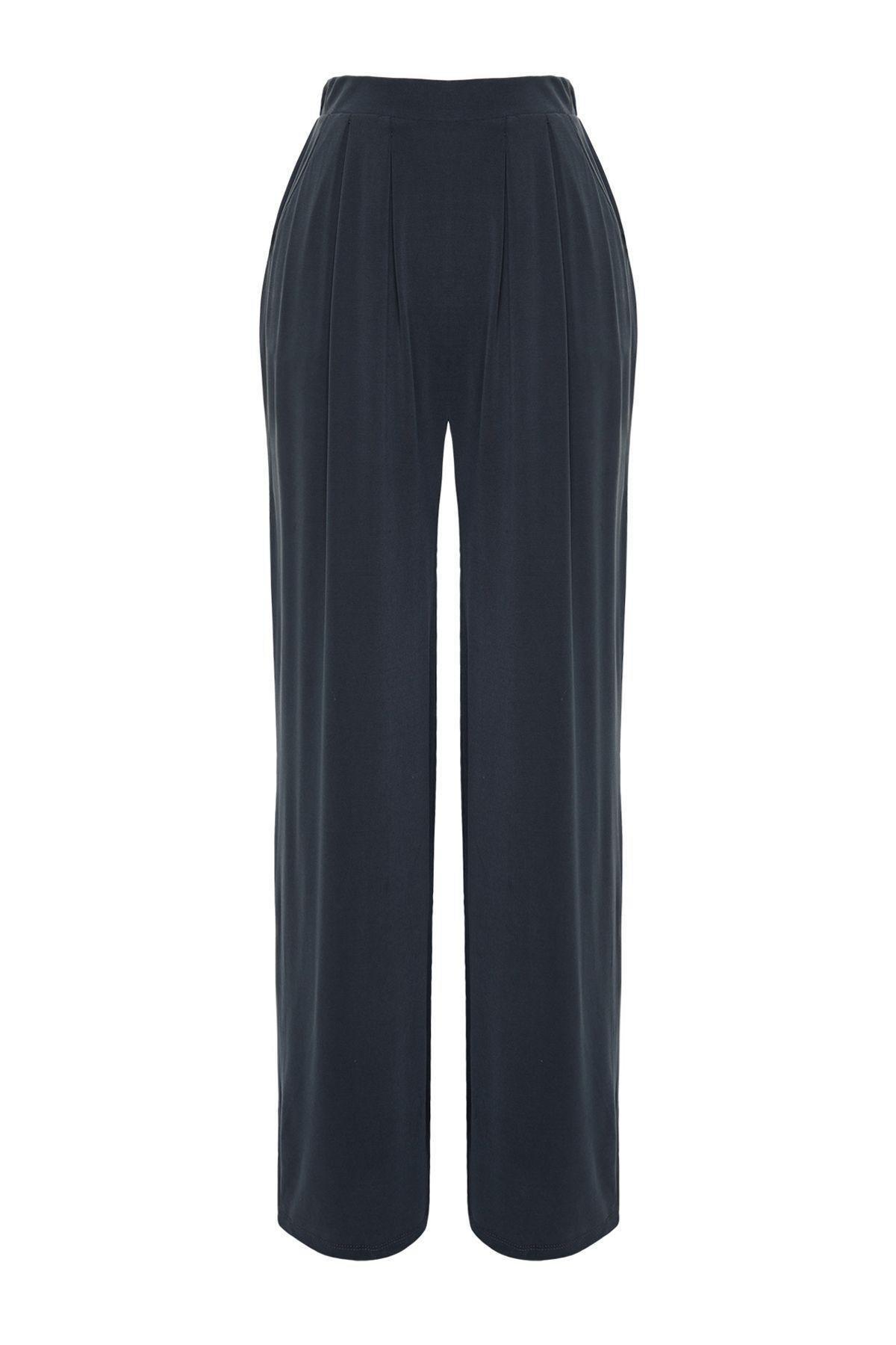 Anthracite Premium Soft Textured Modal Wide Leg Trousers TWOSS24PL00071, , large image number 5