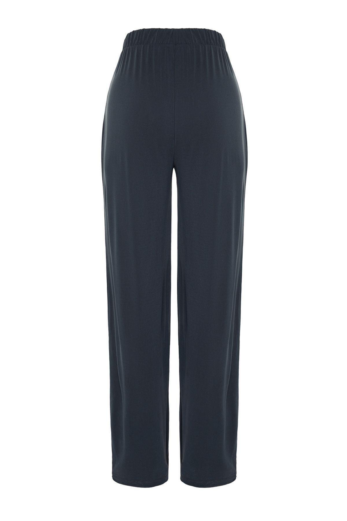 Anthracite Premium Soft Textured Modal Wide Leg Trousers TWOSS24PL00071, , large image number 6