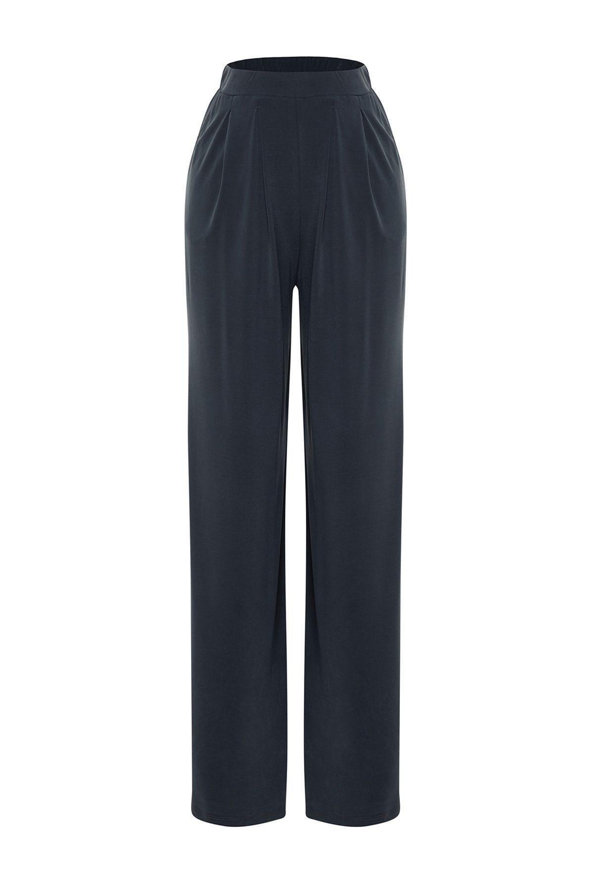 Anthracite Premium Soft Textured Modal Wide Leg Trousers TWOSS24PL00071, , large image number 7