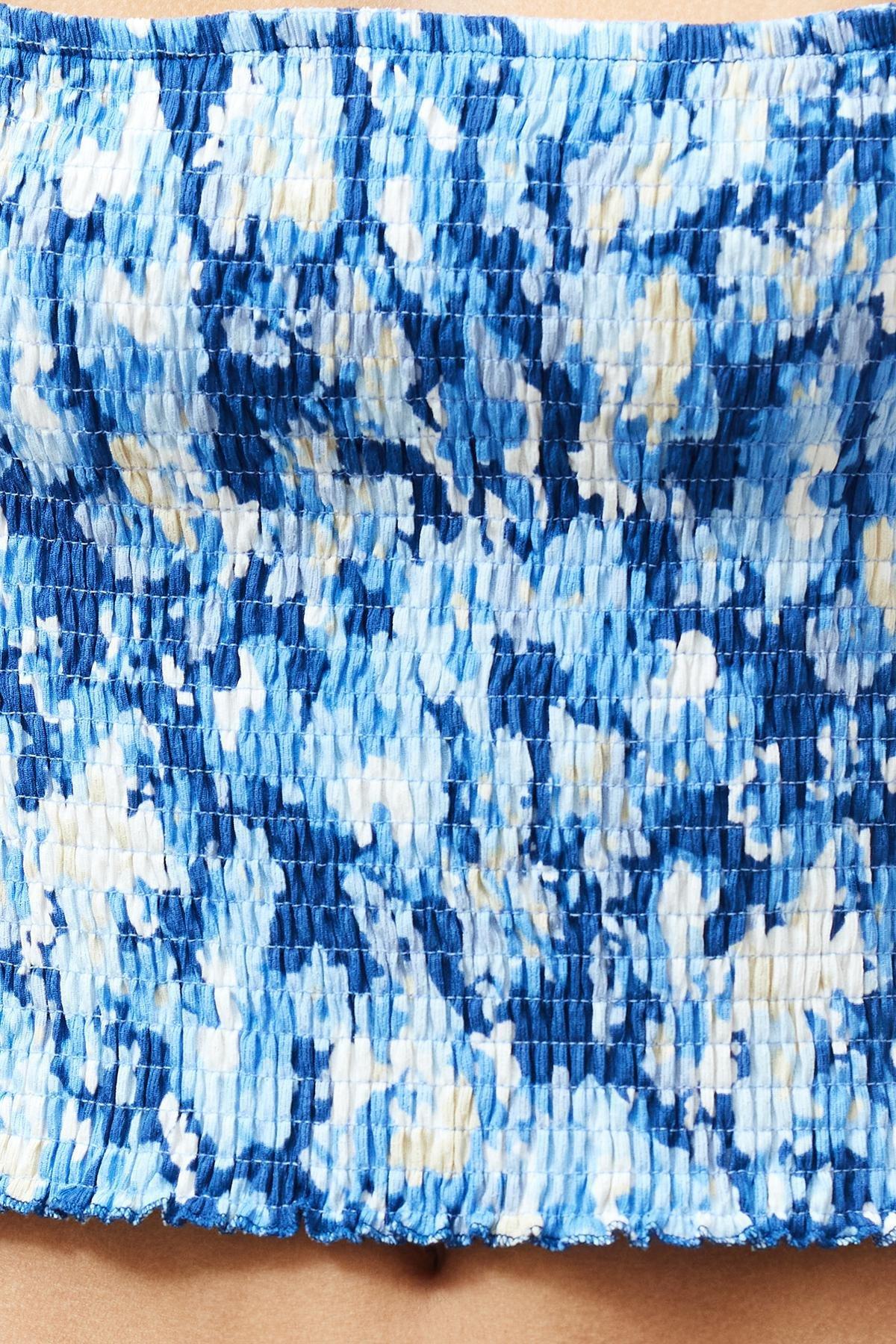 Blue Gimped Square Neck Fitted/Situated Crop Knitted Blouse TWOSS24BZ00313, single, , large image number 3