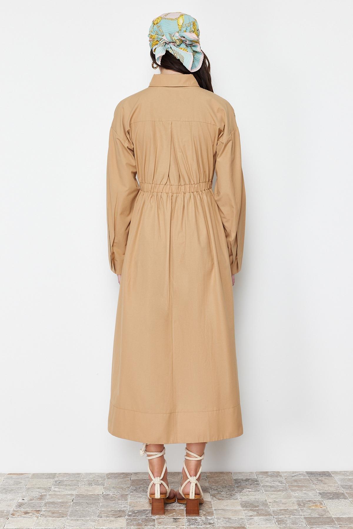 Beige Zipper Detailed Woven Dress, , large image number 4
