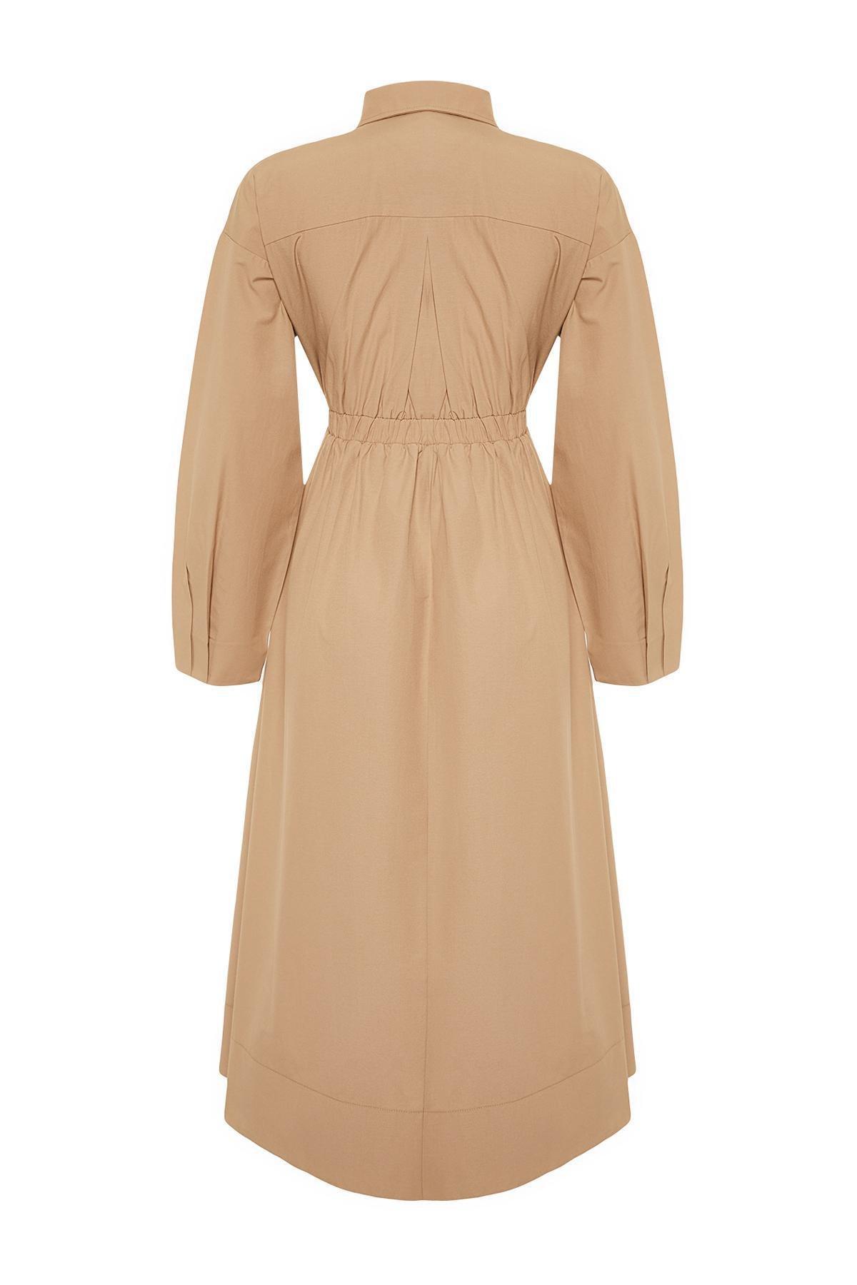 Beige Zipper Detailed Woven Dress, , large image number 6