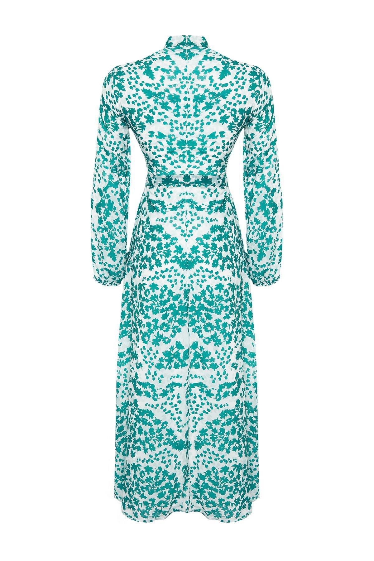 Green Lined Floral Woven Dress, , large image number 6