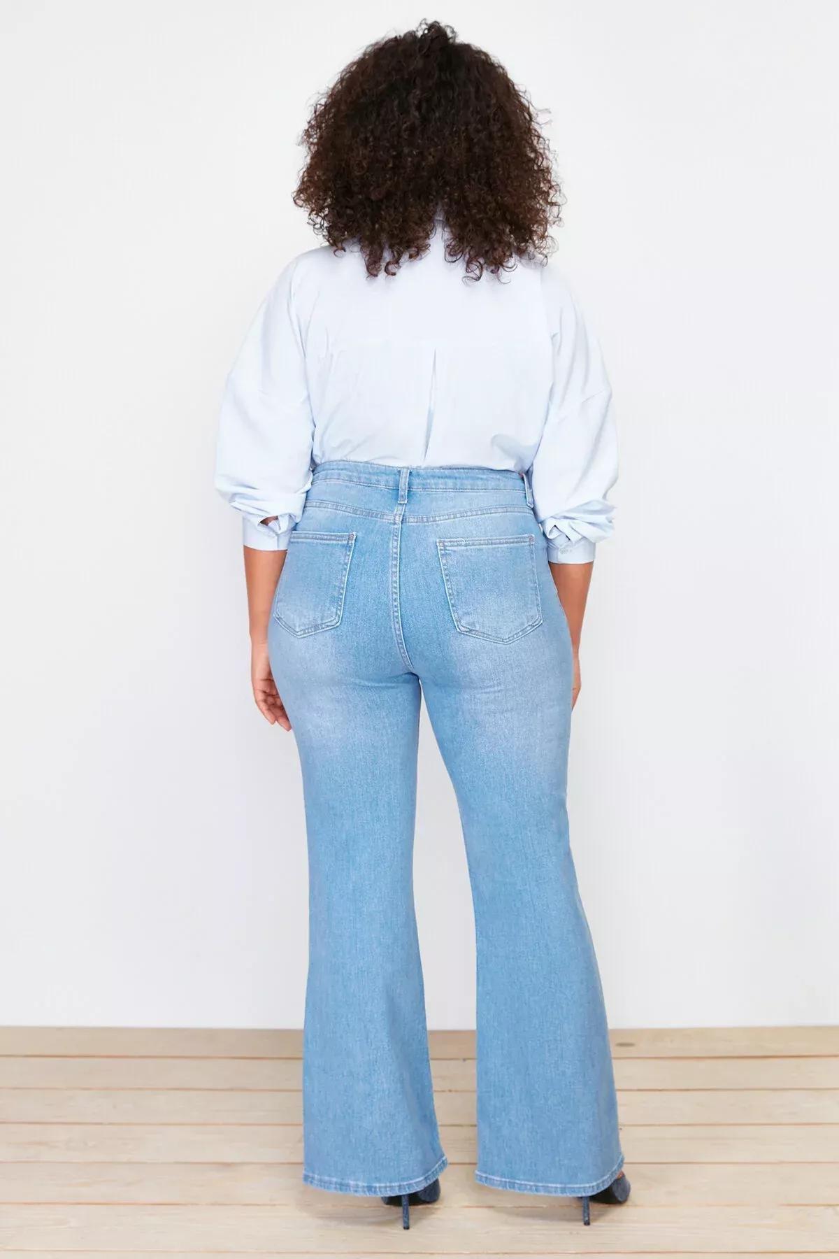 Blue Detailed Flared Denim Jeans, , large image number 1