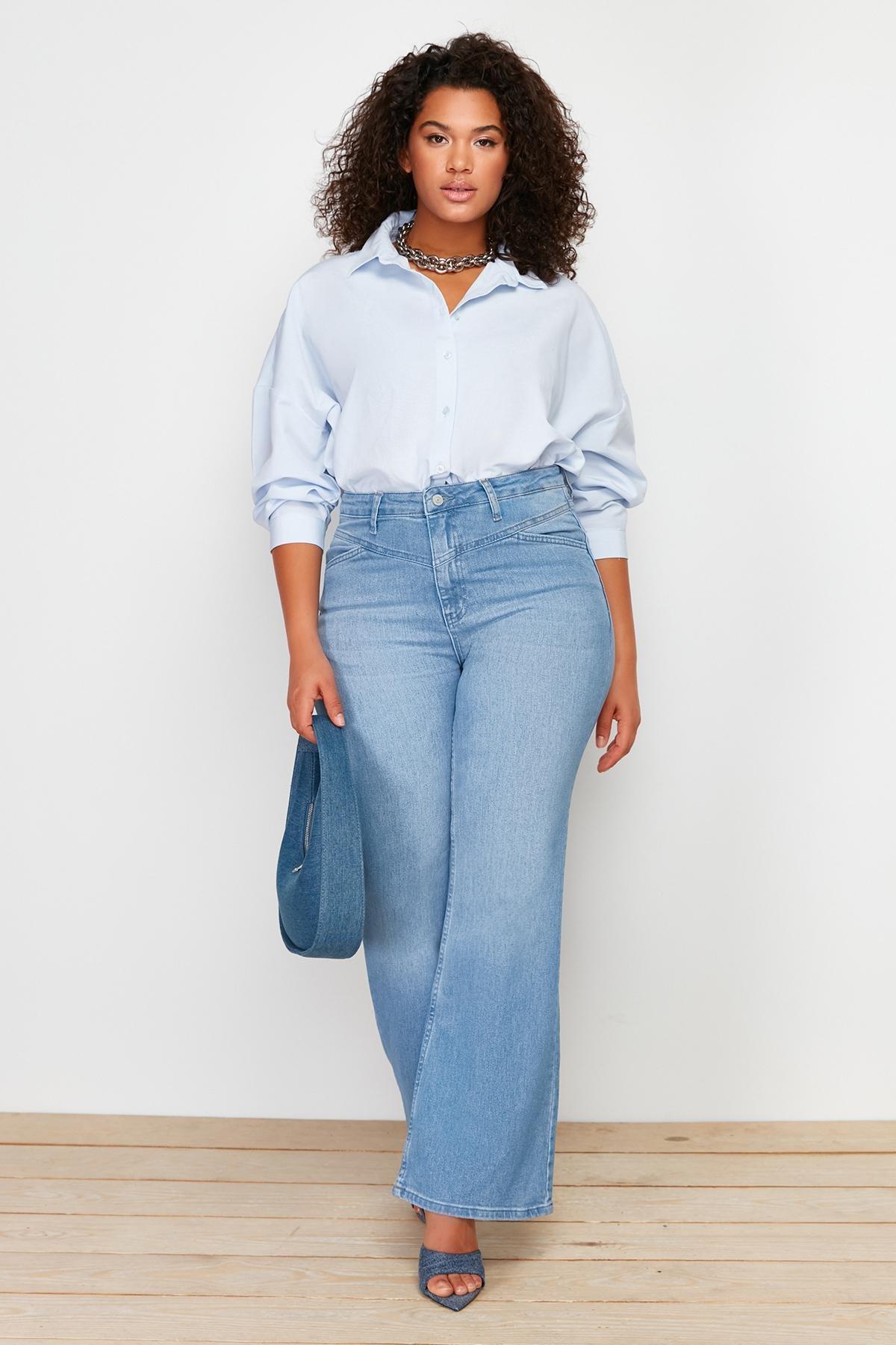 Blue Detailed Flared Denim Jeans, , large image number 3