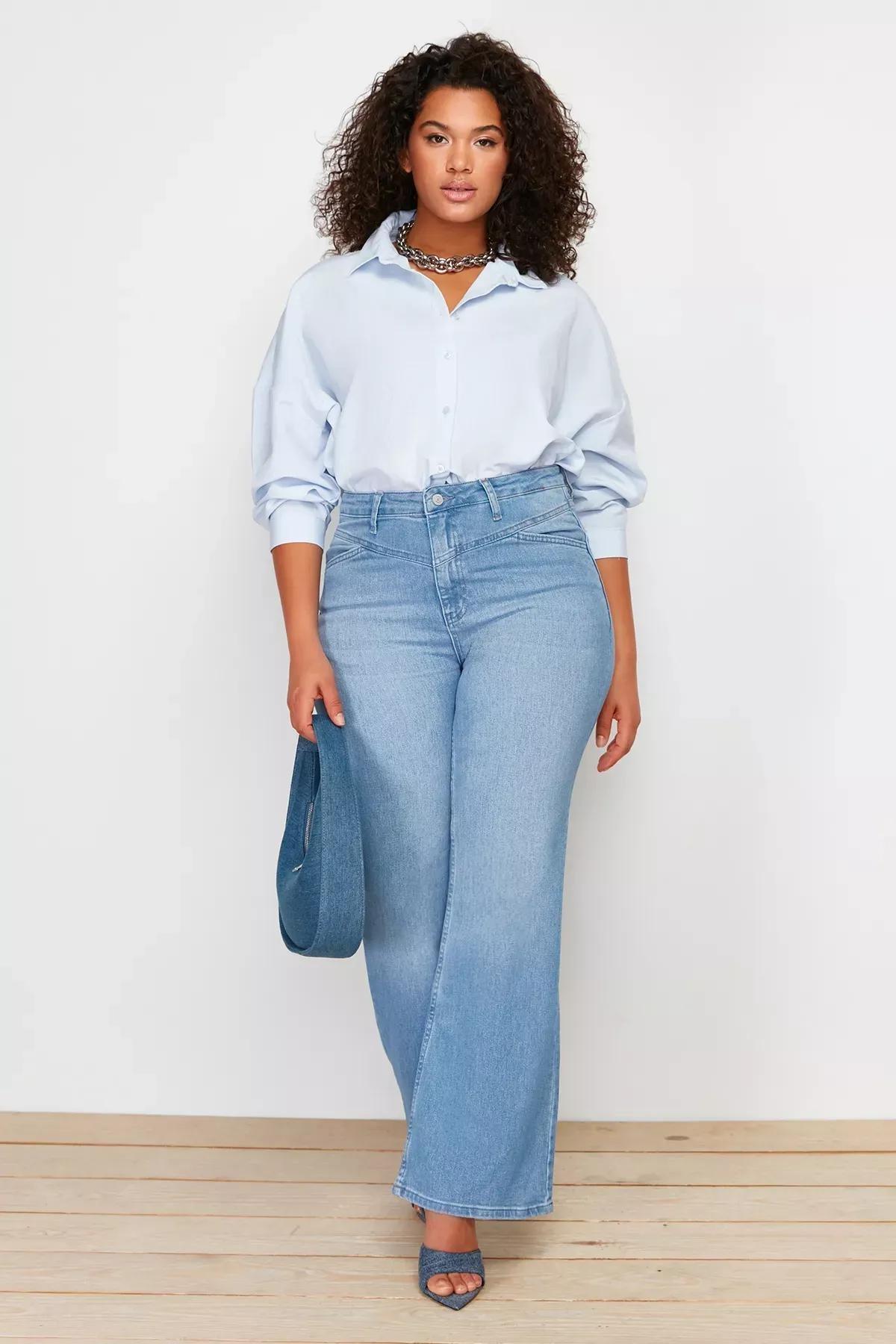 Blue Detailed Flared Denim Jeans, , large image number 3
