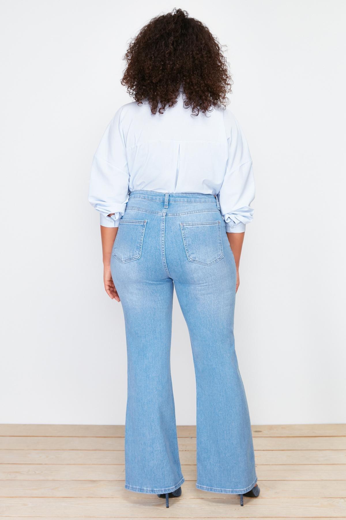 Blue Detailed Flared Denim Jeans, , large image number 4