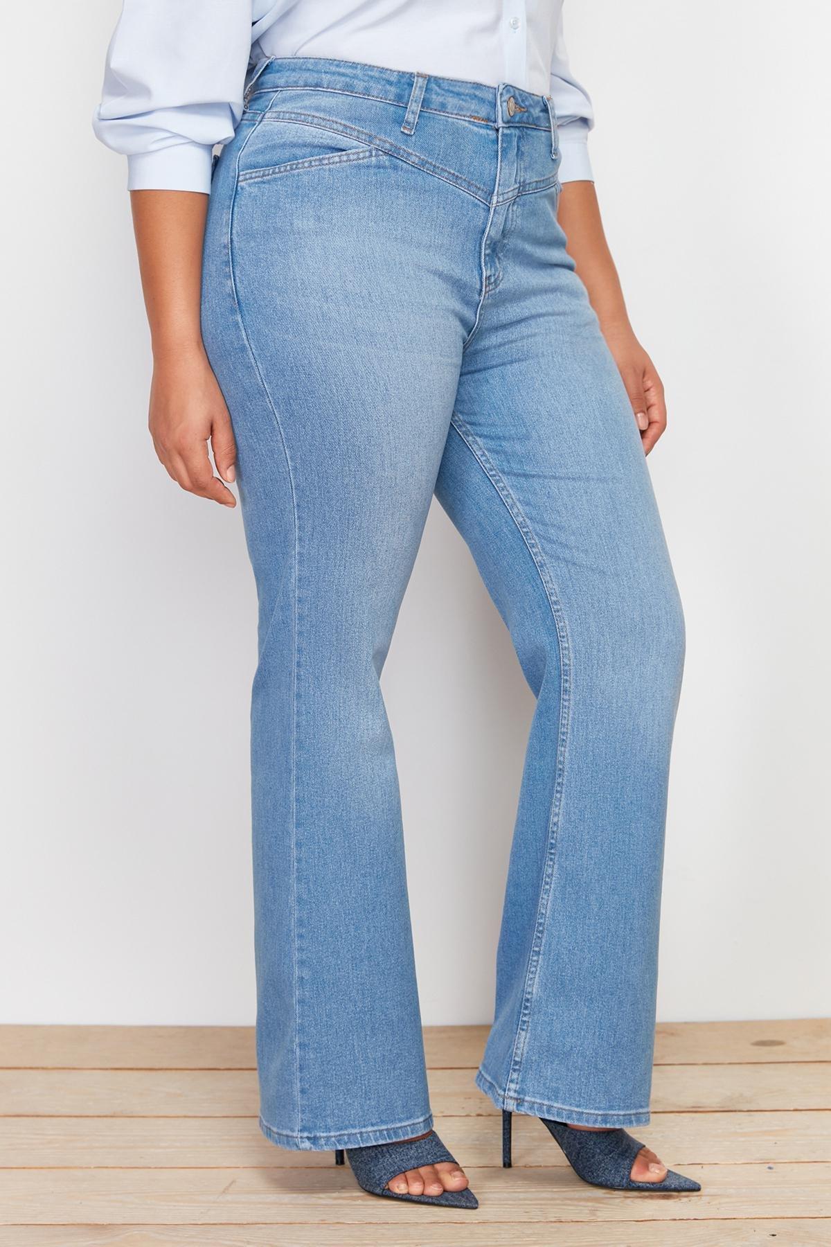 Blue Detailed Flared Denim Jeans, , large image number 7