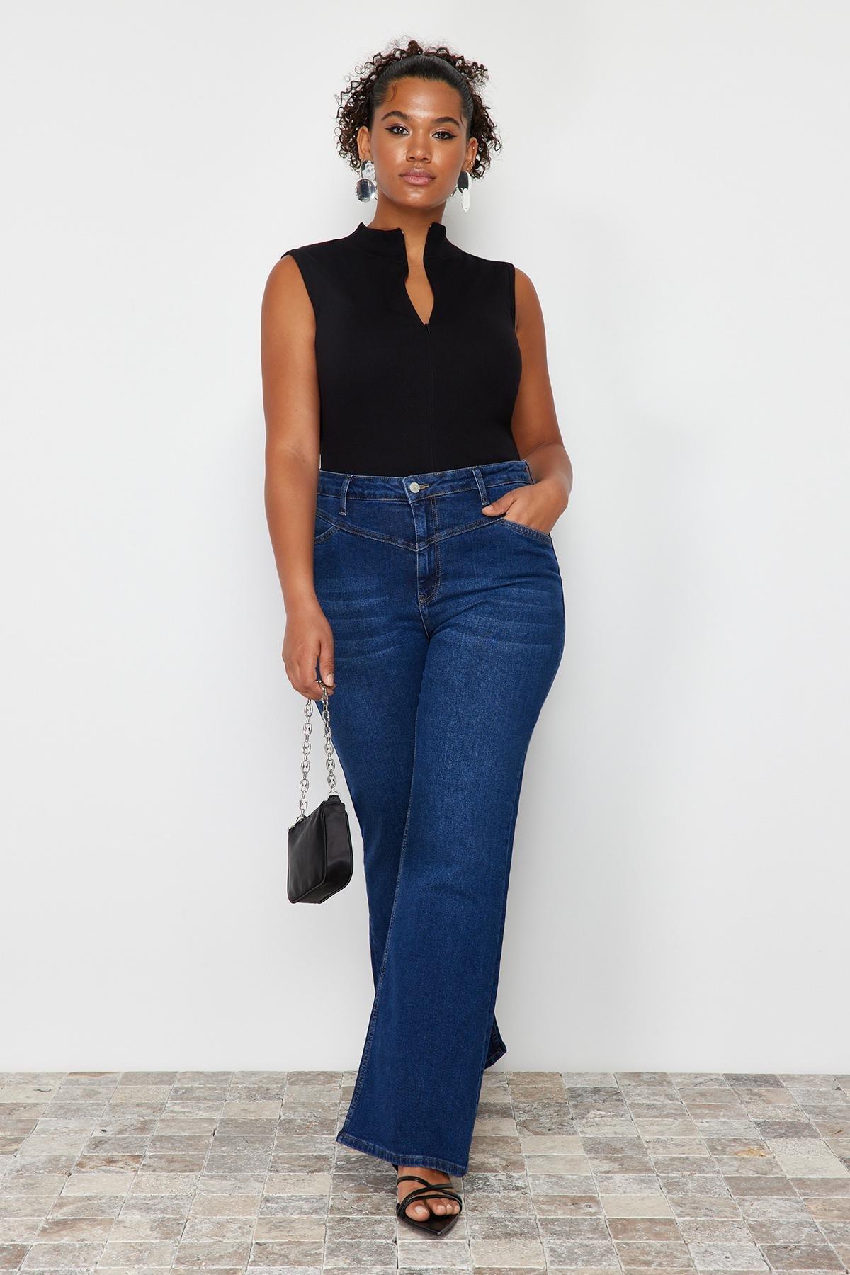 Blue Stitch Detail Flare Fit Jeans, , large image number 0