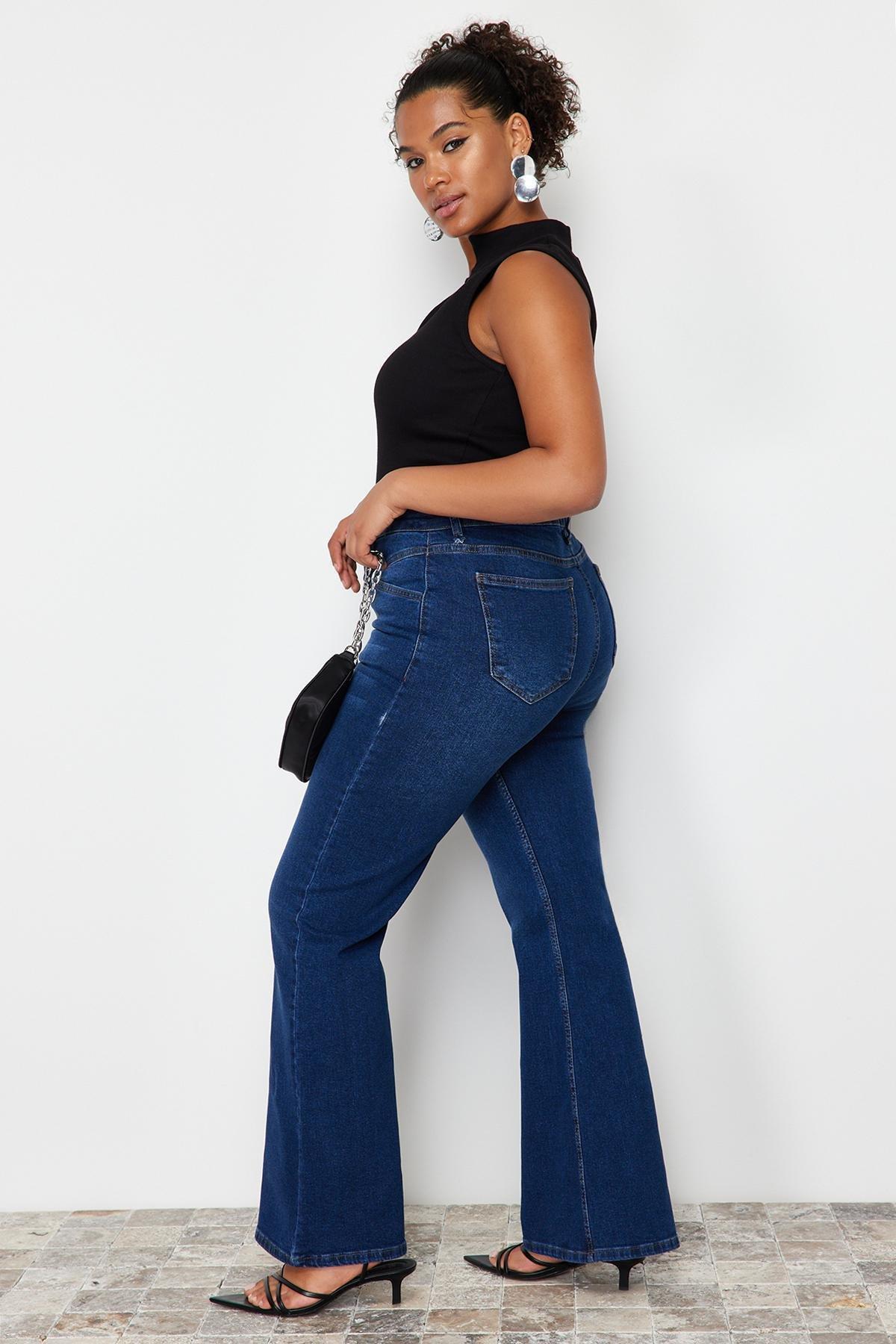 Blue Stitch Detail Flare Fit Jeans, , large image number 1
