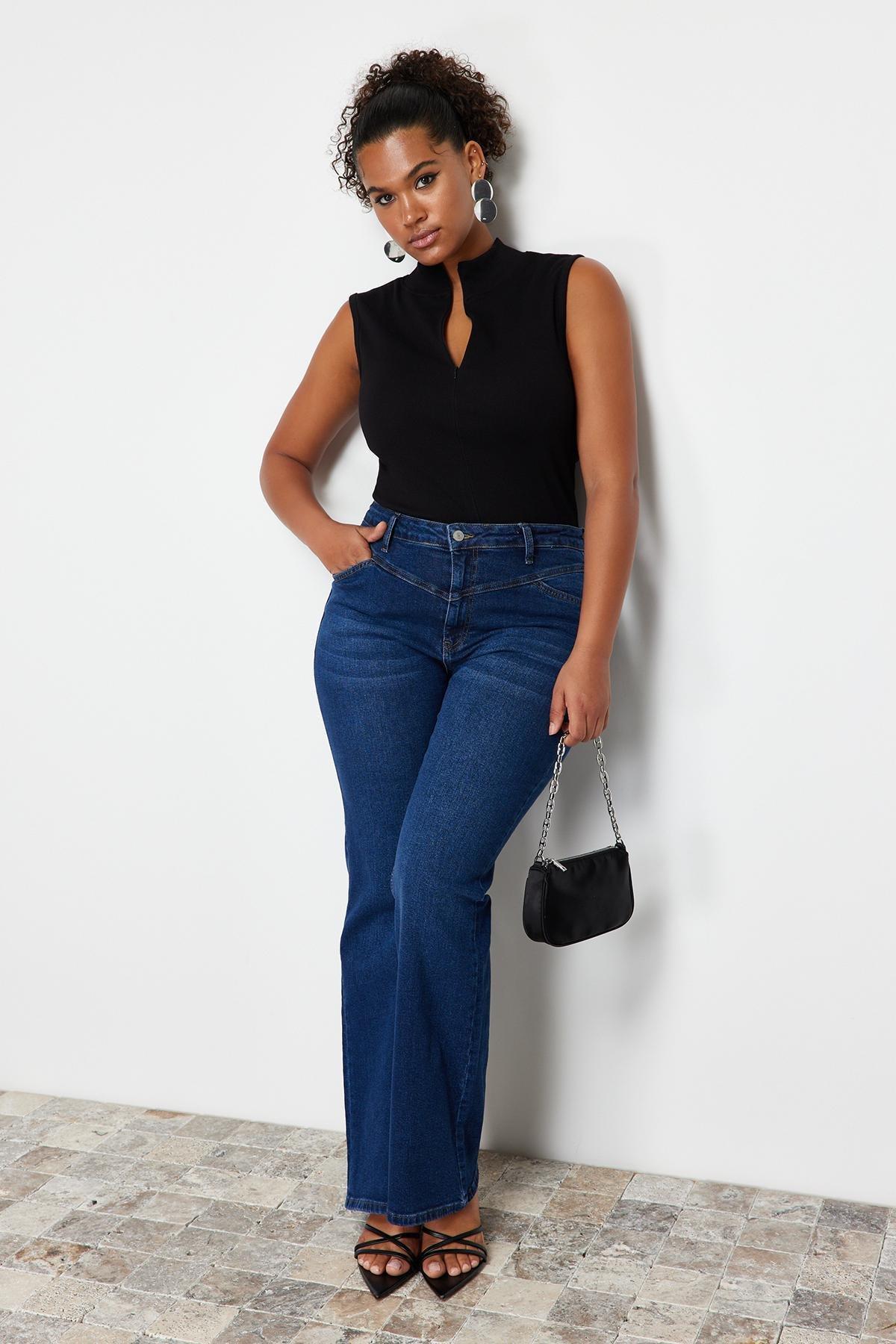 Blue Stitch Detail Flare Fit Jeans, , large image number 2