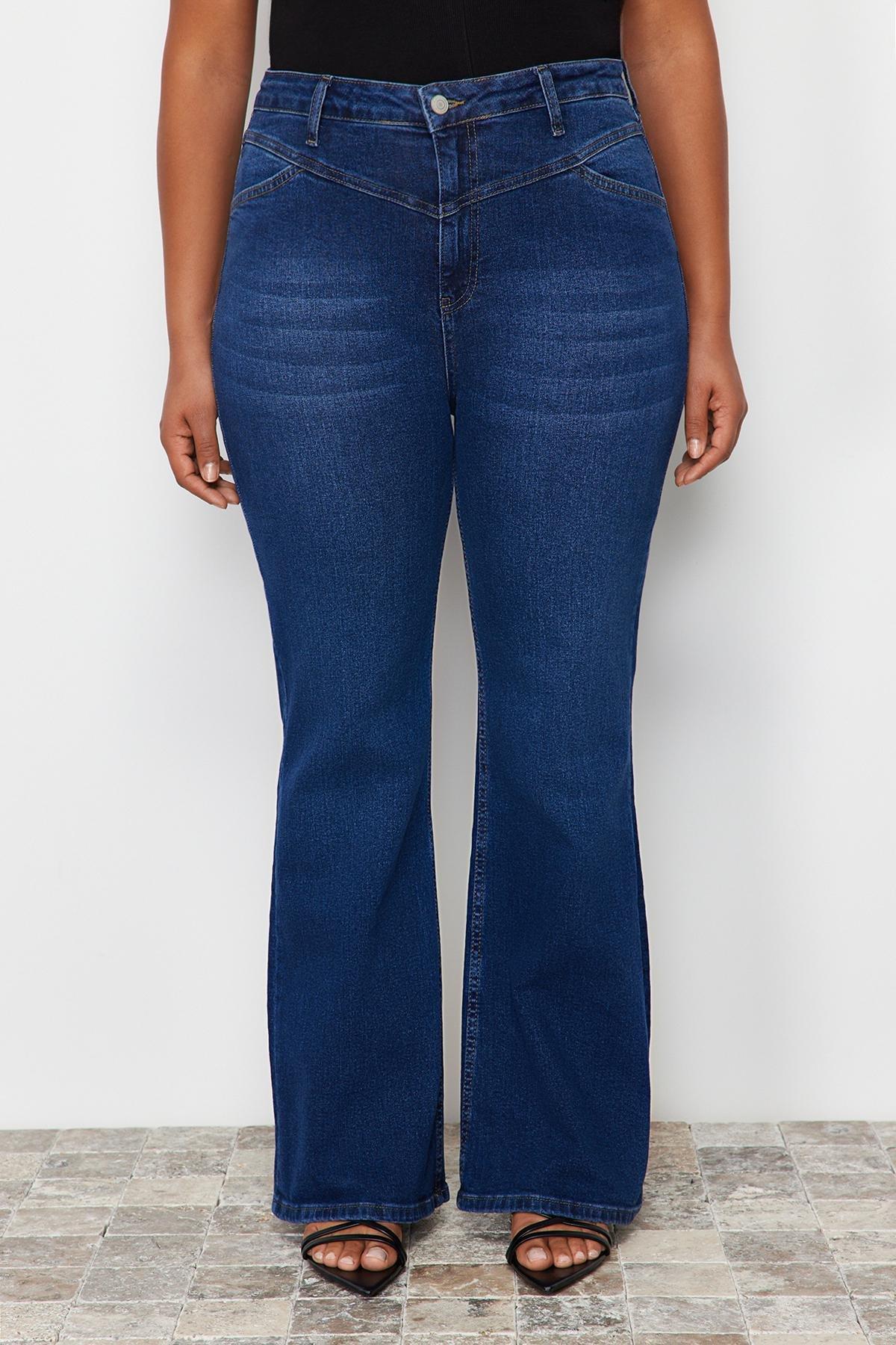 Blue Stitch Detail Flare Fit Jeans, , large image number 3