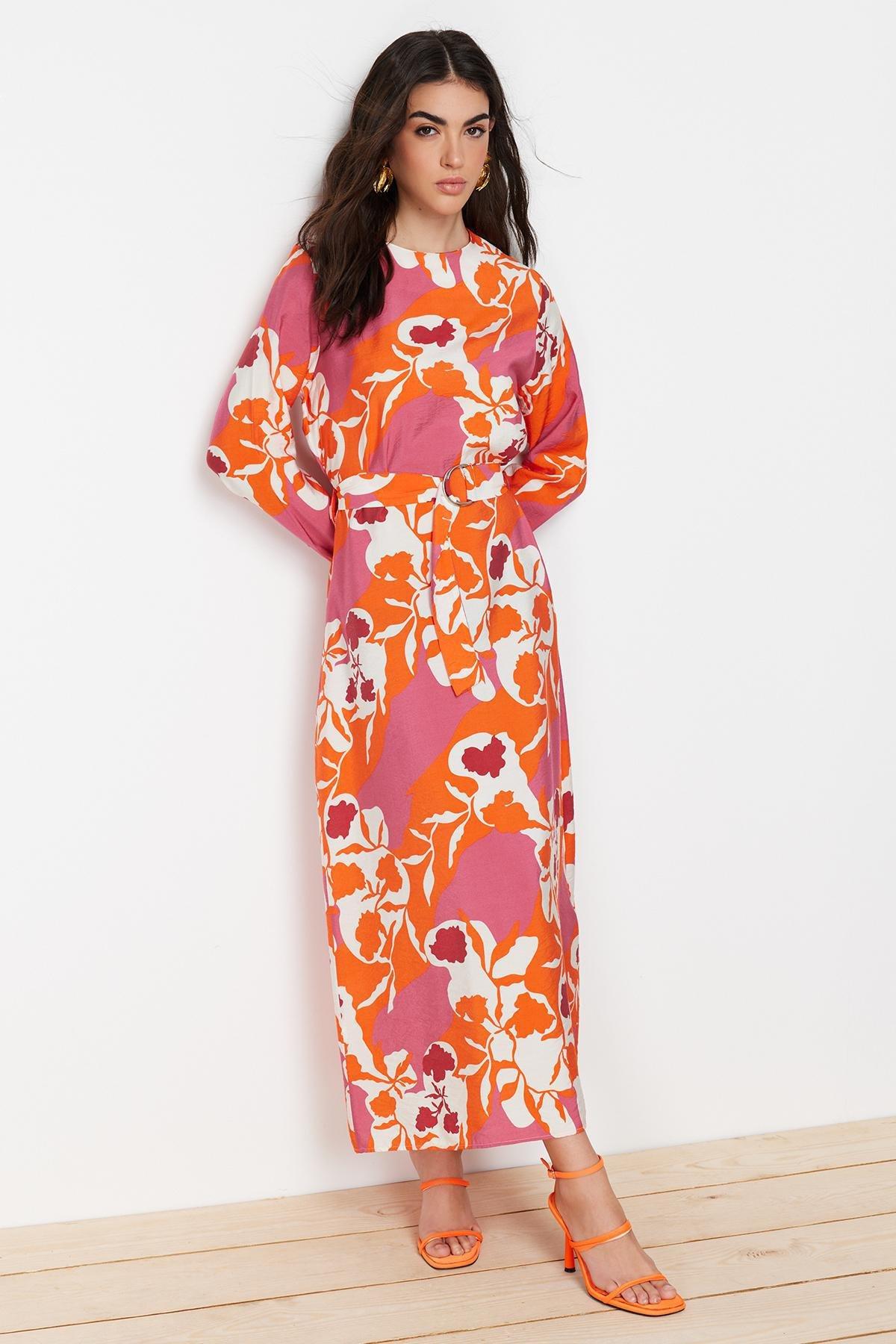 Pink Belted Floral Woven Dress, , large image number 4
