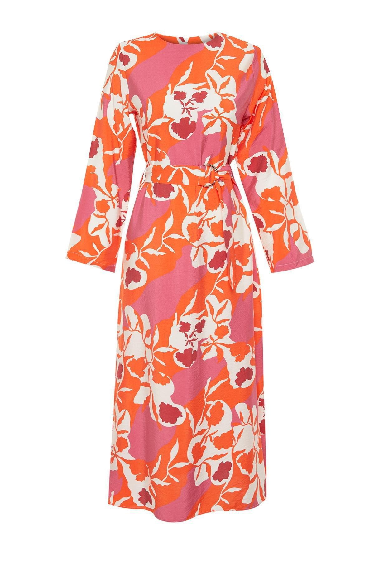 Pink Belted Floral Woven Dress, , large image number 6
