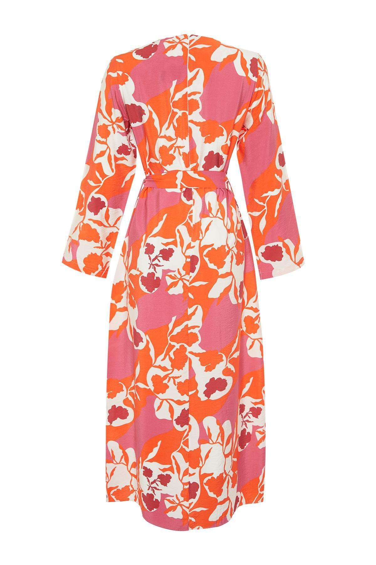 Pink Belted Floral Woven Dress, , large image number 7
