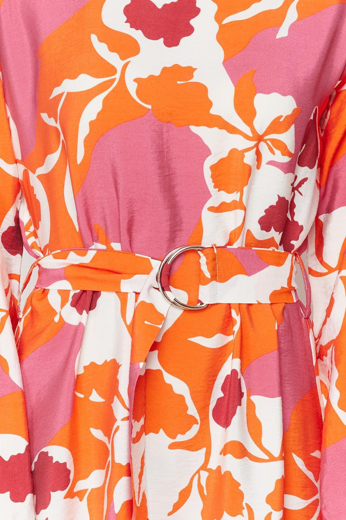 Pink Belted Floral Woven Dress, , large image number 8
