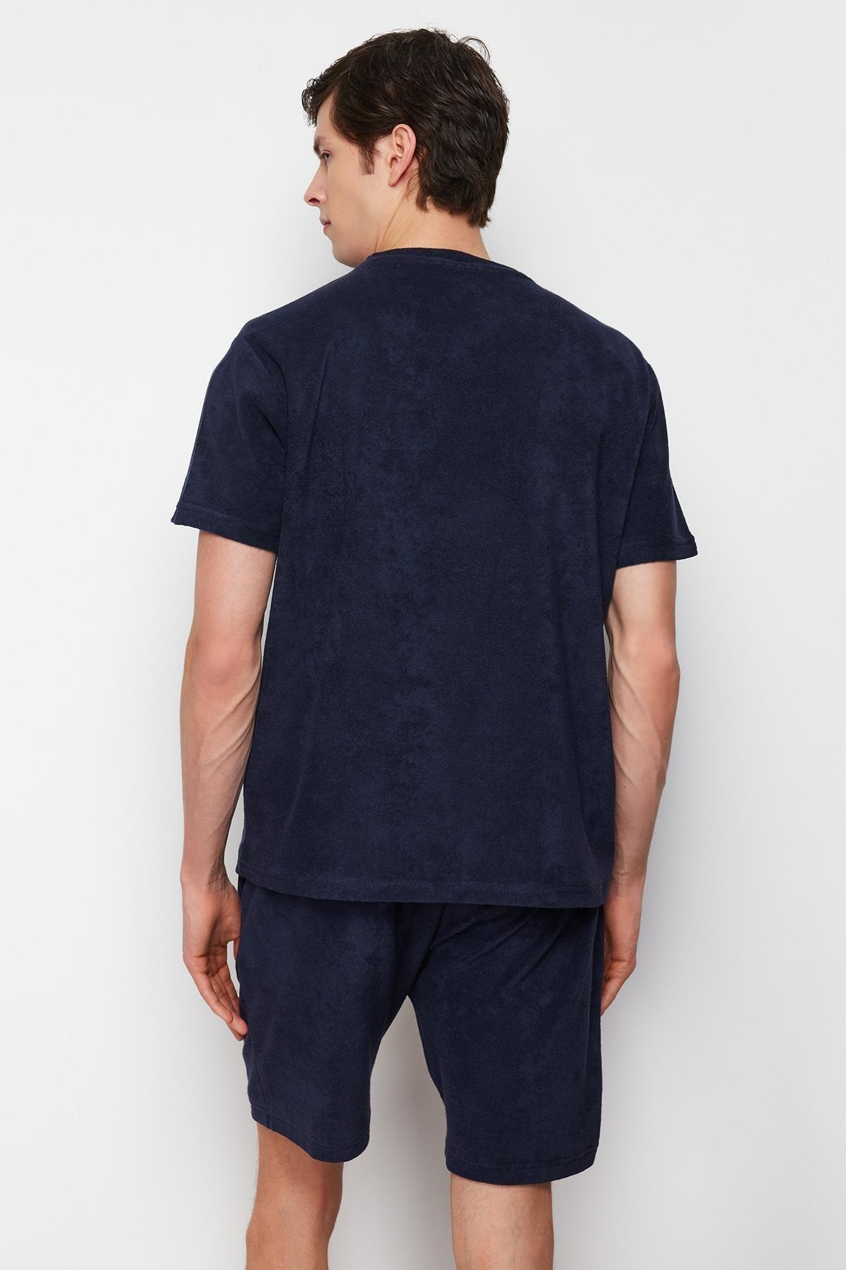 Trendyol - Navy Embroidered Terry Fabric Pajamas Set