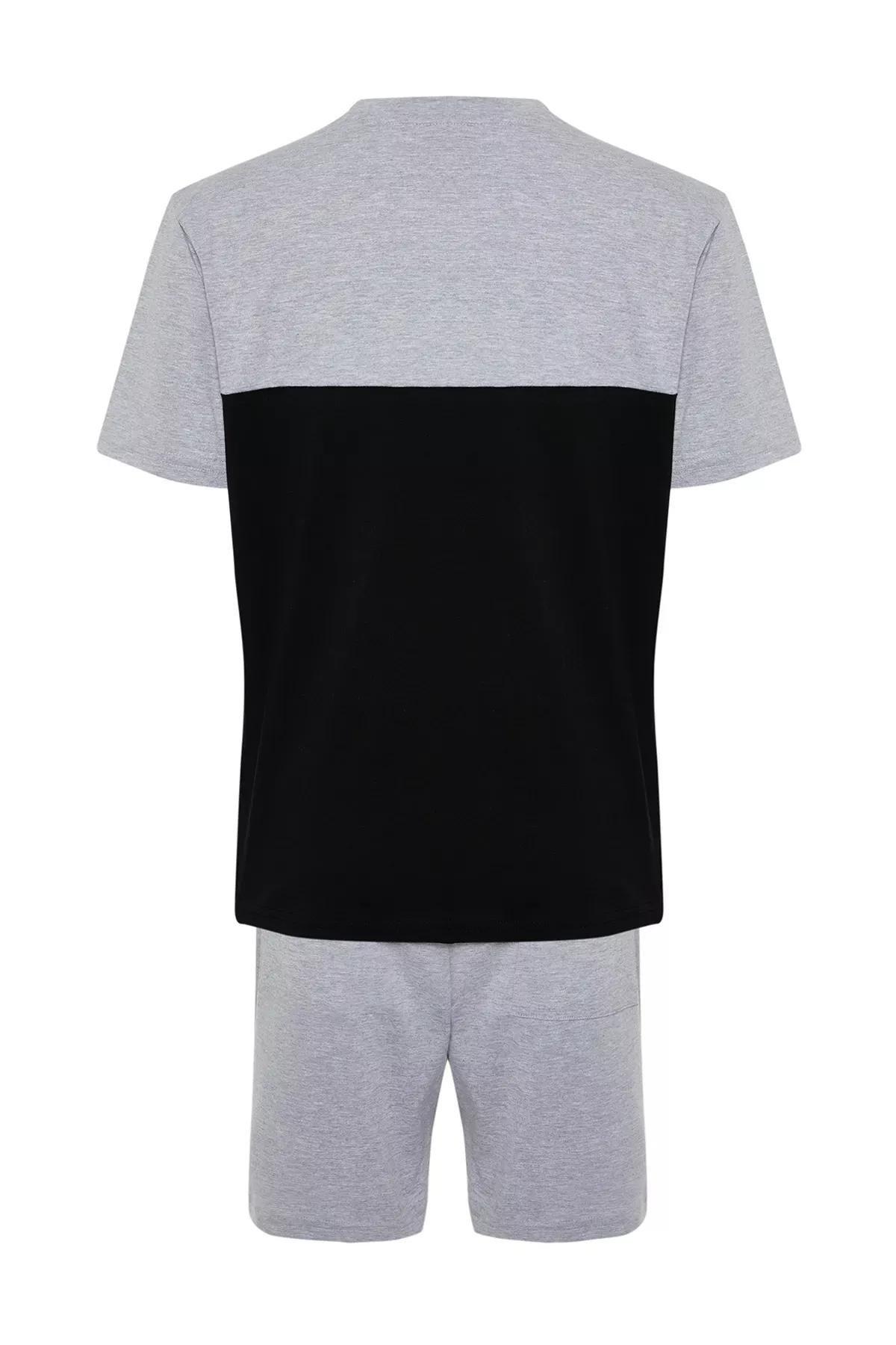 Grey Colourblock Elastic Waist Short Pajamas Set, C101_1653, large image number 6