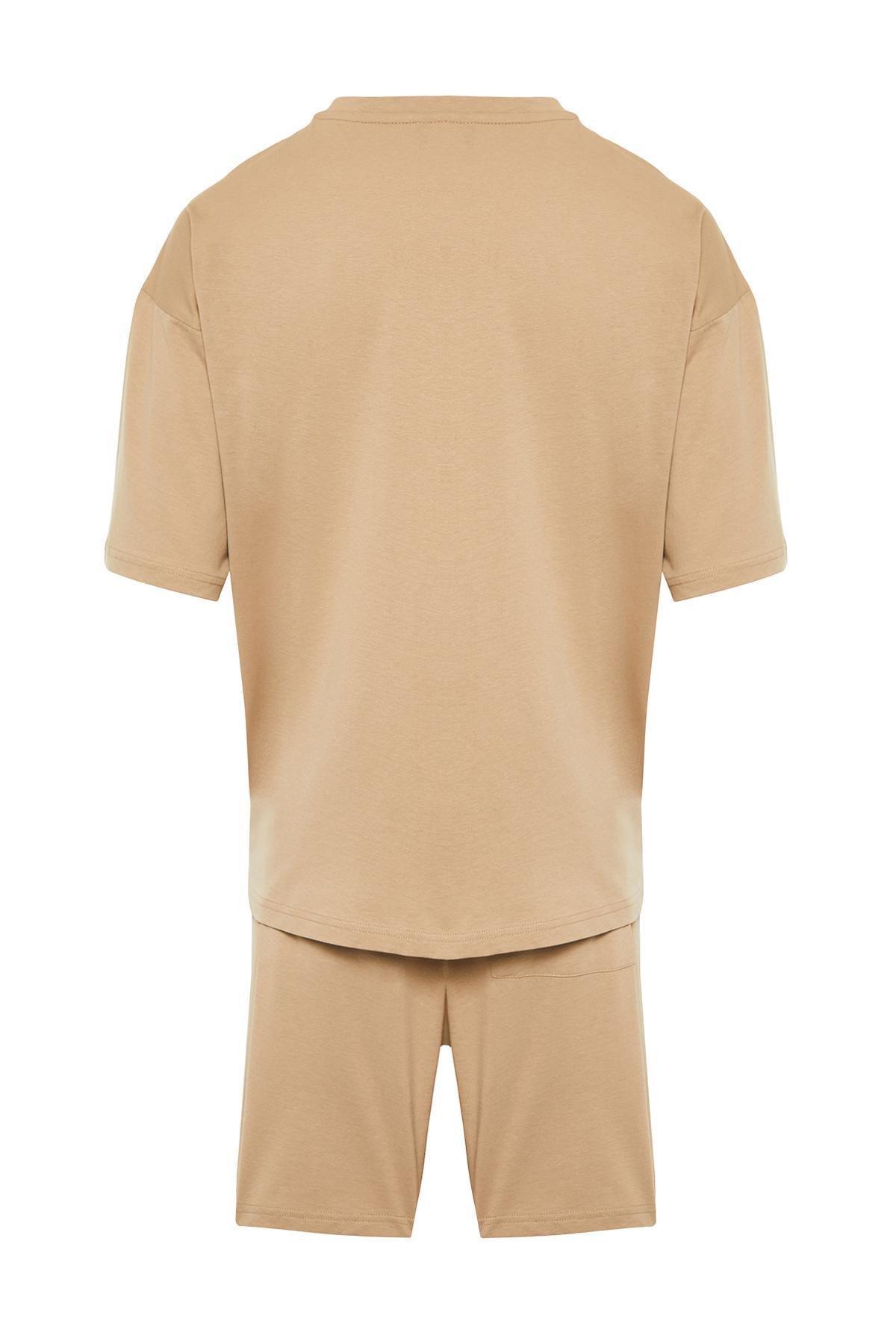 Trendyol - Beige Oversize Printed Pyjamas Set